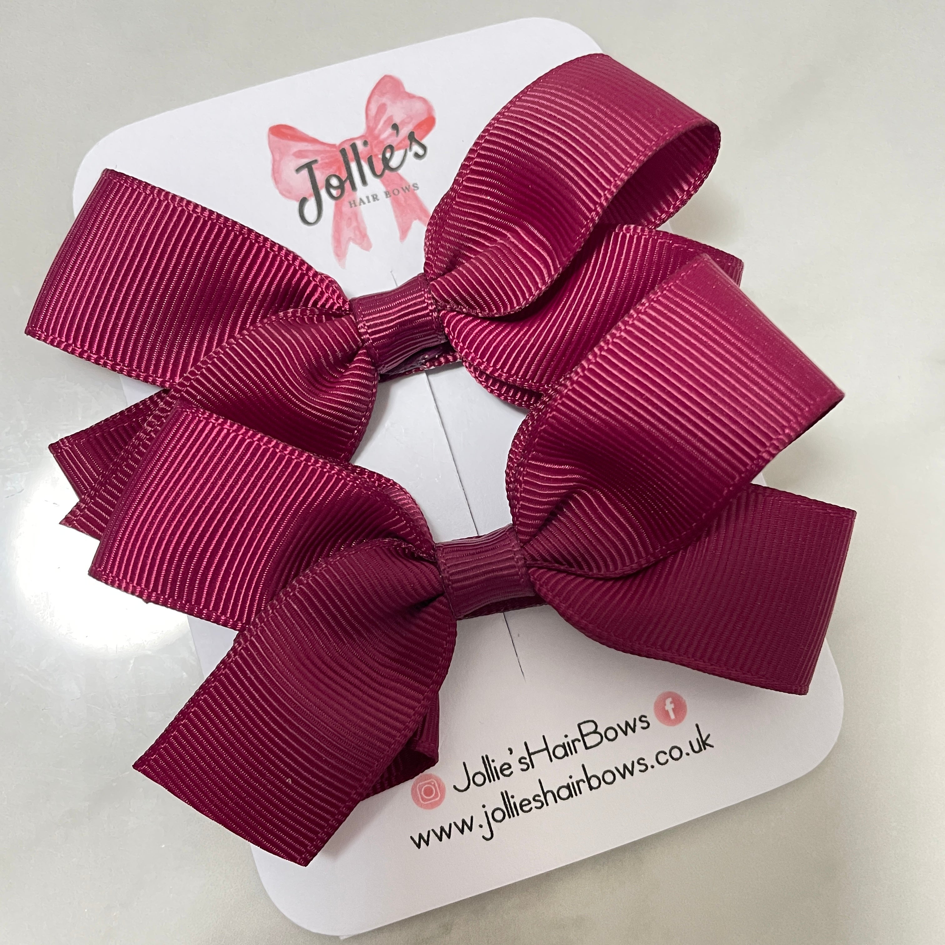 3.5" Wine Hair Bows with Clip (Pair) – Grosgrain Ribbon with Lined Alligator Clip