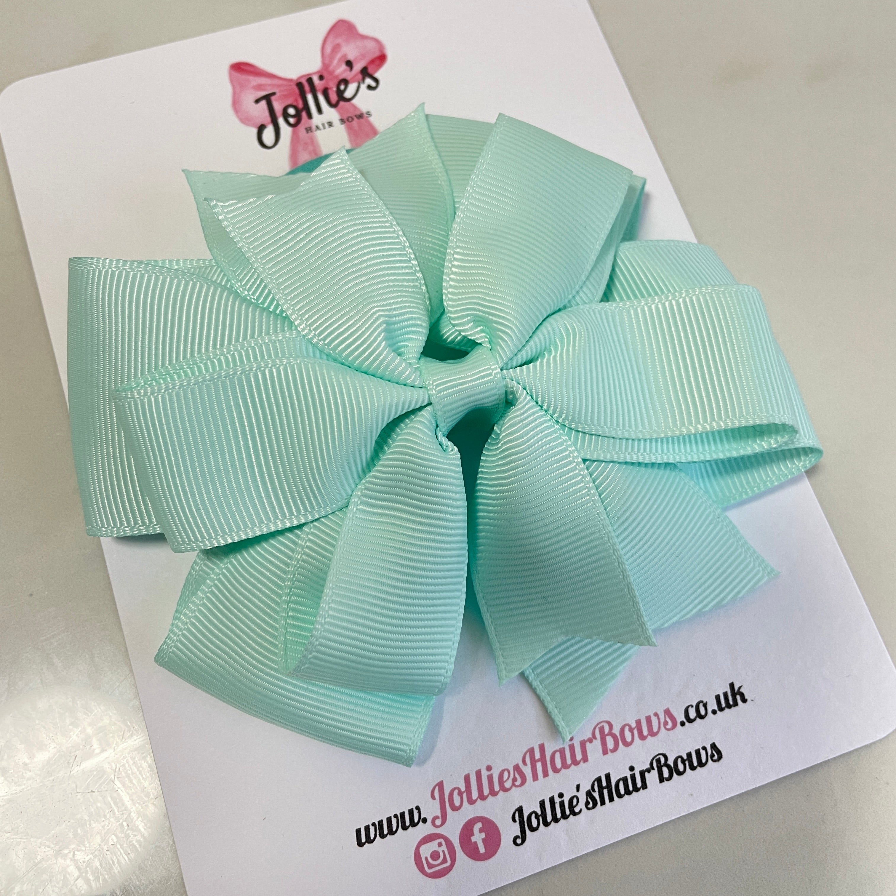 4.5" Crystalline Double Layer Pinwheel Hair Bow – Grosgrain Ribbon with Thick Elastic Bobble