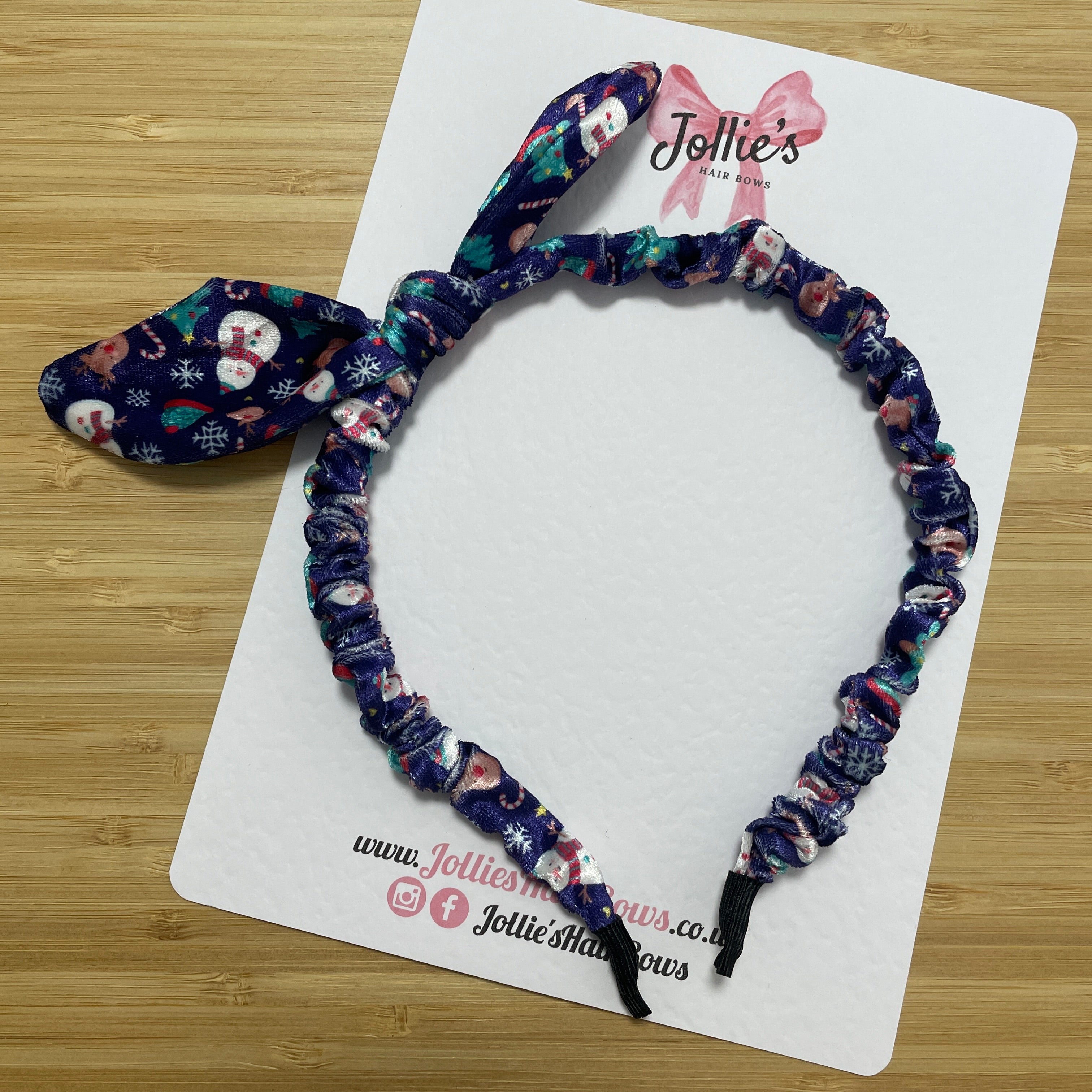 Christmas Velvet Bunny Ear Headband – Snowman and Deer