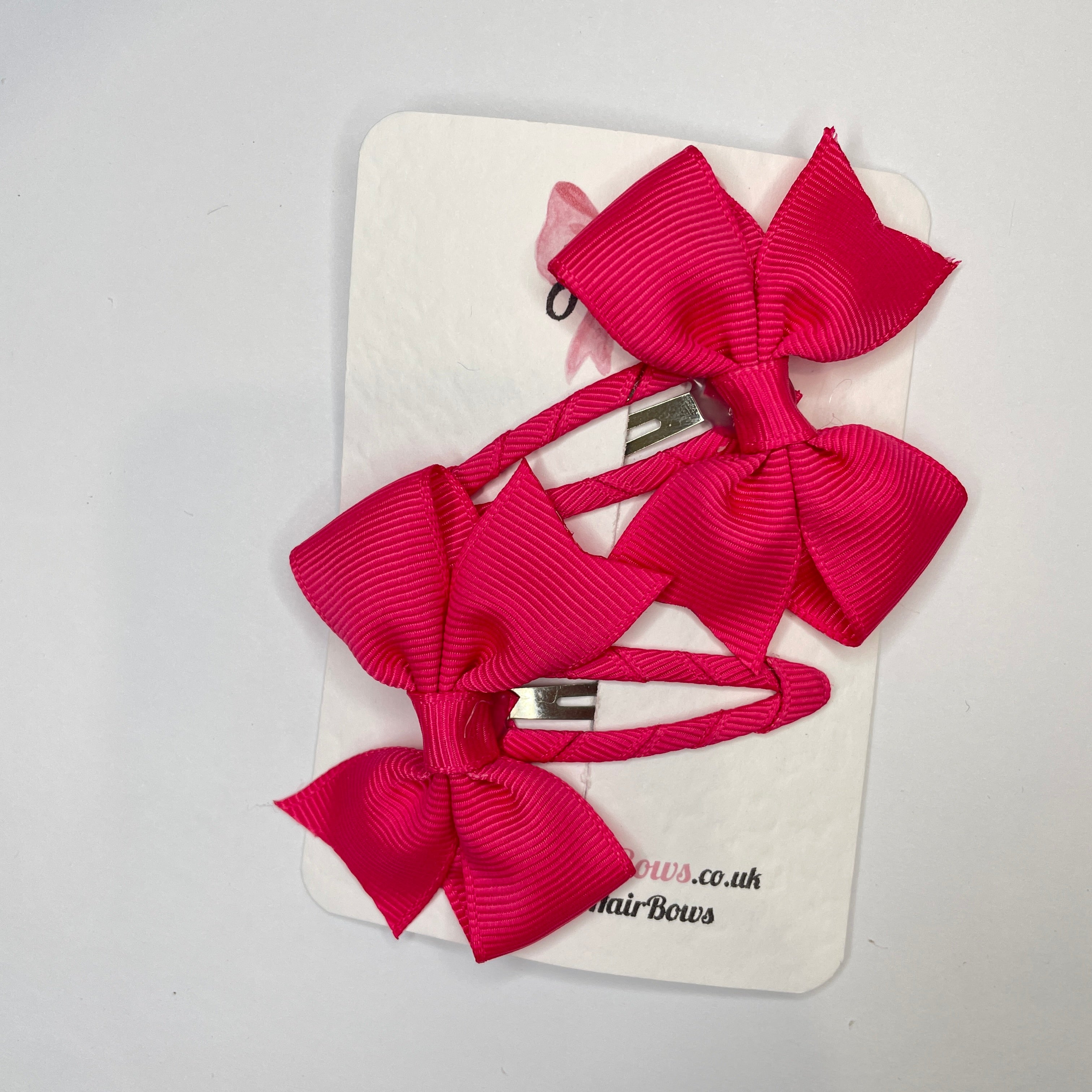 2.5" Shocking Pink Bow Snap Clips β Grosgrain Ribbon Hair Clips for Girls (Set of 2)