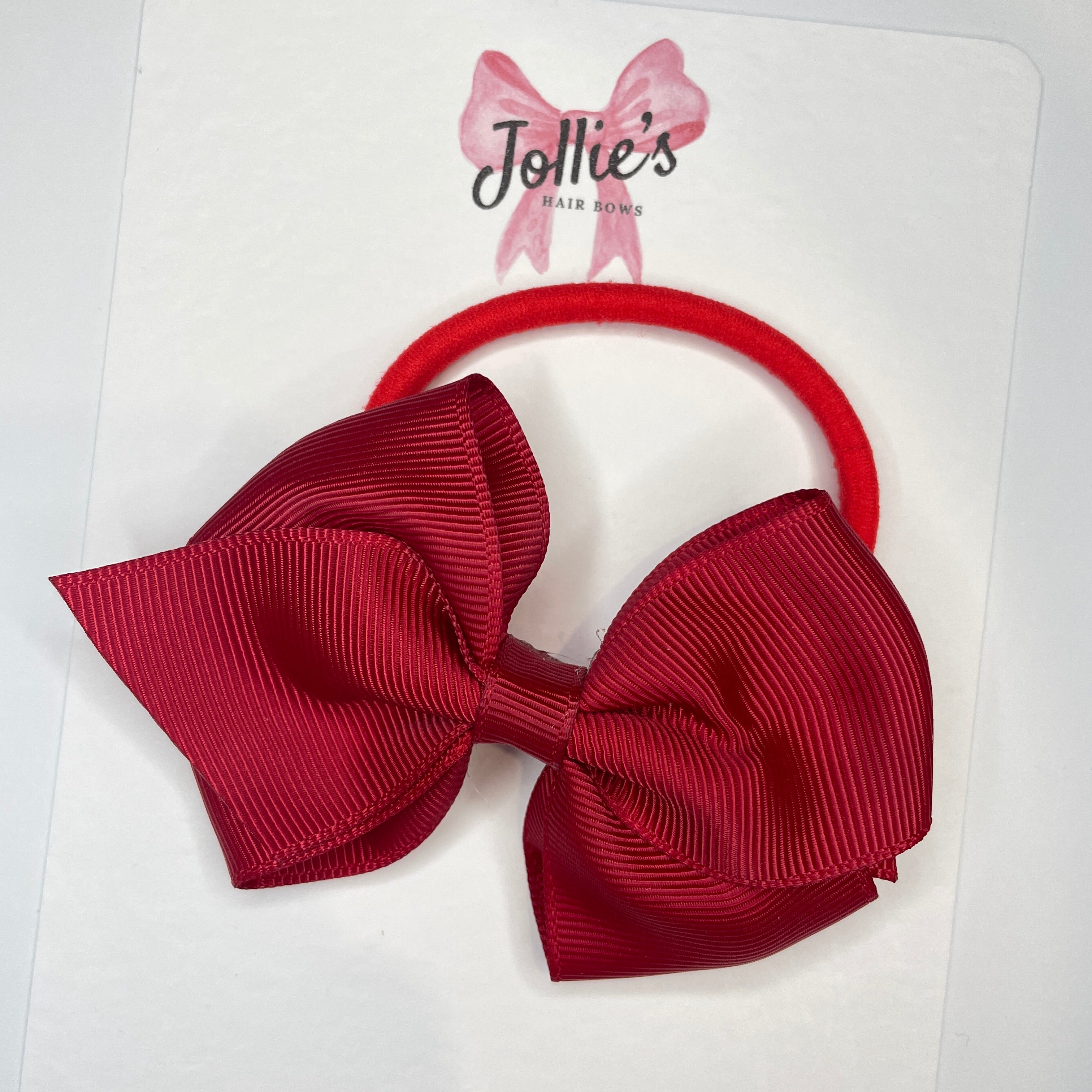 3.75" Scarlet Red Flat Hair Bow – Grosgrain Ribbon with Thick Elastic Bobble