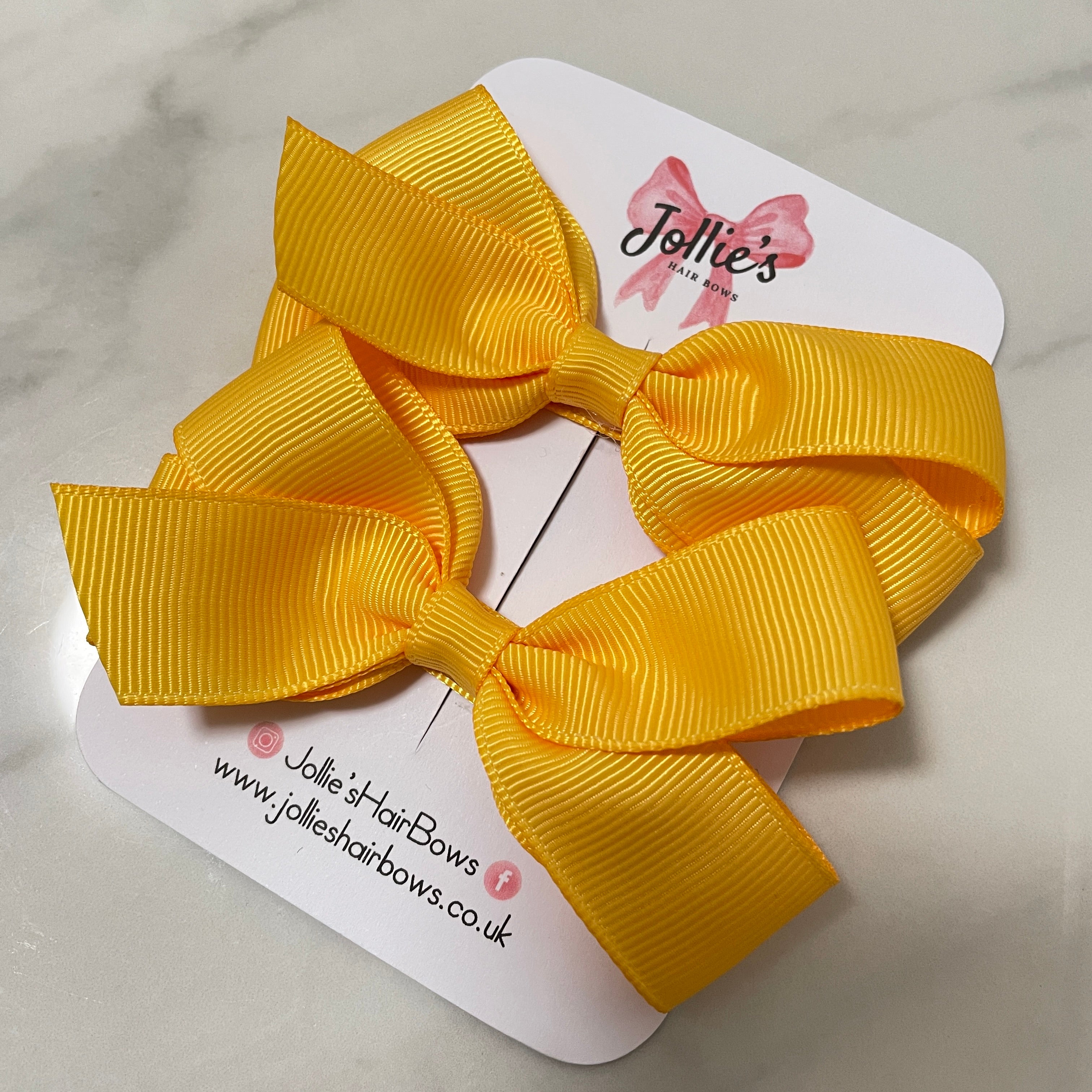 3.5" Yellow Gold Hair Bows with Clip (Pair) – Grosgrain Ribbon with Lined Alligator Clip
