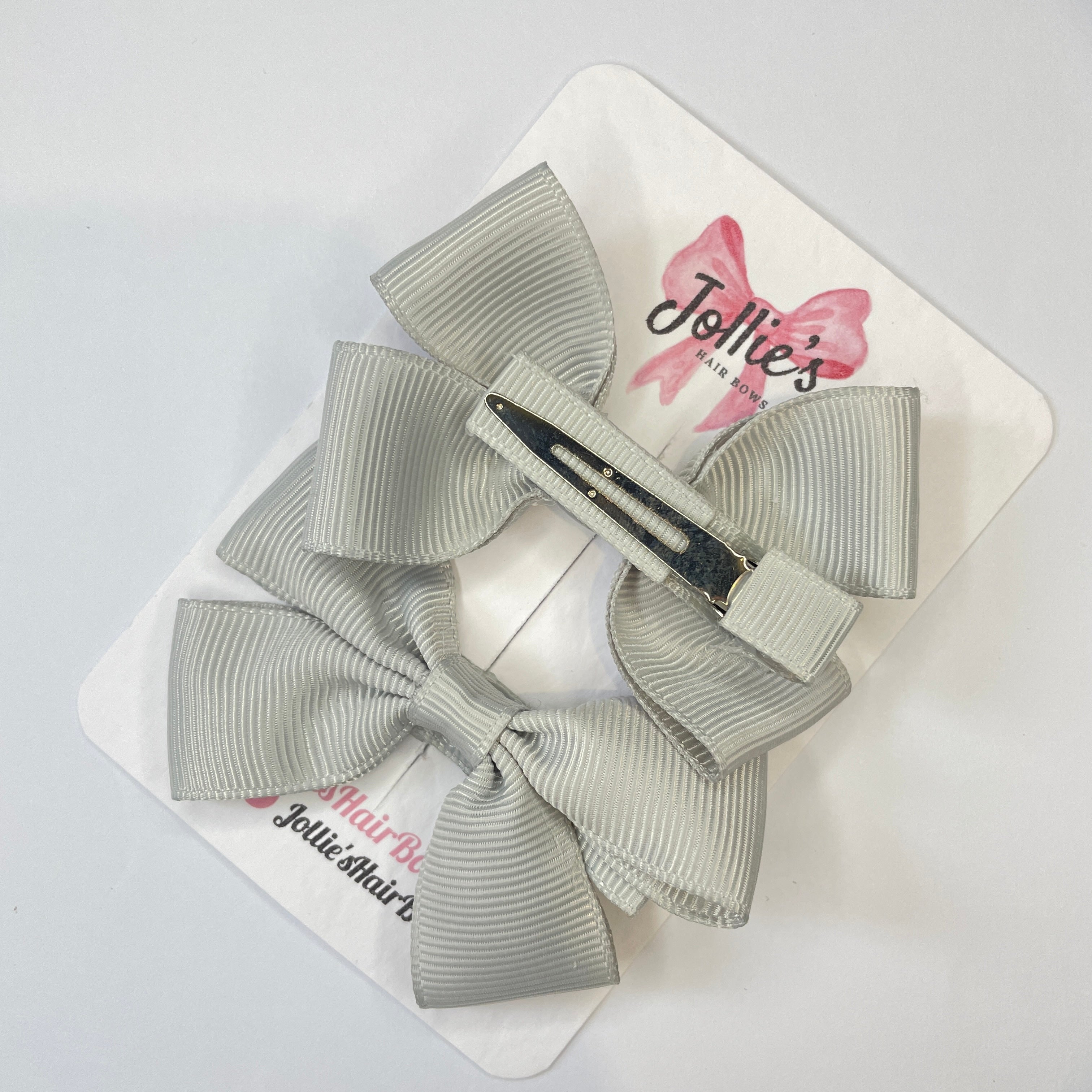 2.5" Shell Grey Classic Hair Bows (Pair) – Grosgrain Ribbon with Lined Alligator Clips