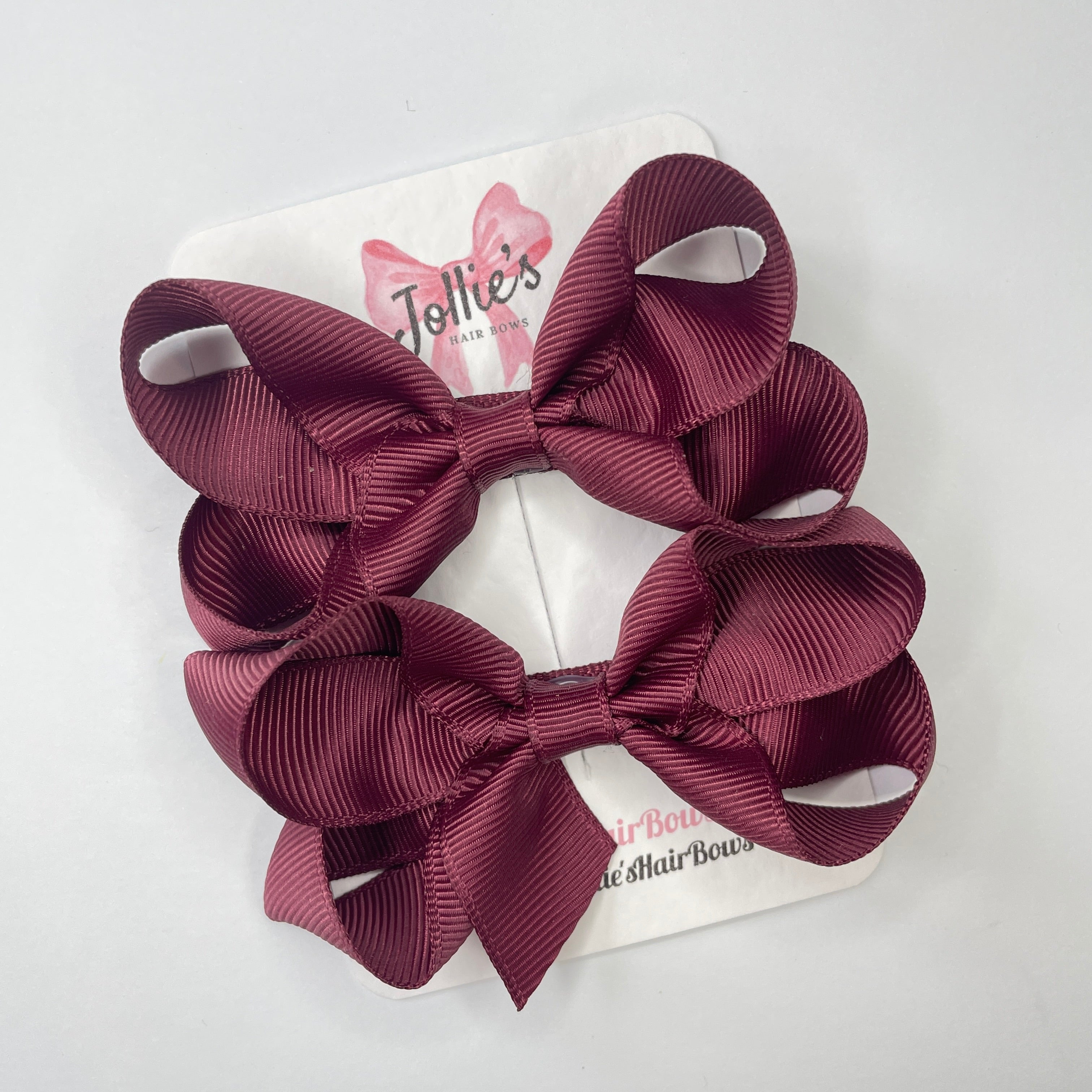 3" Burgundy Twisted Hair Bow Pair – Grosgrain Ribbon Clips for Girls