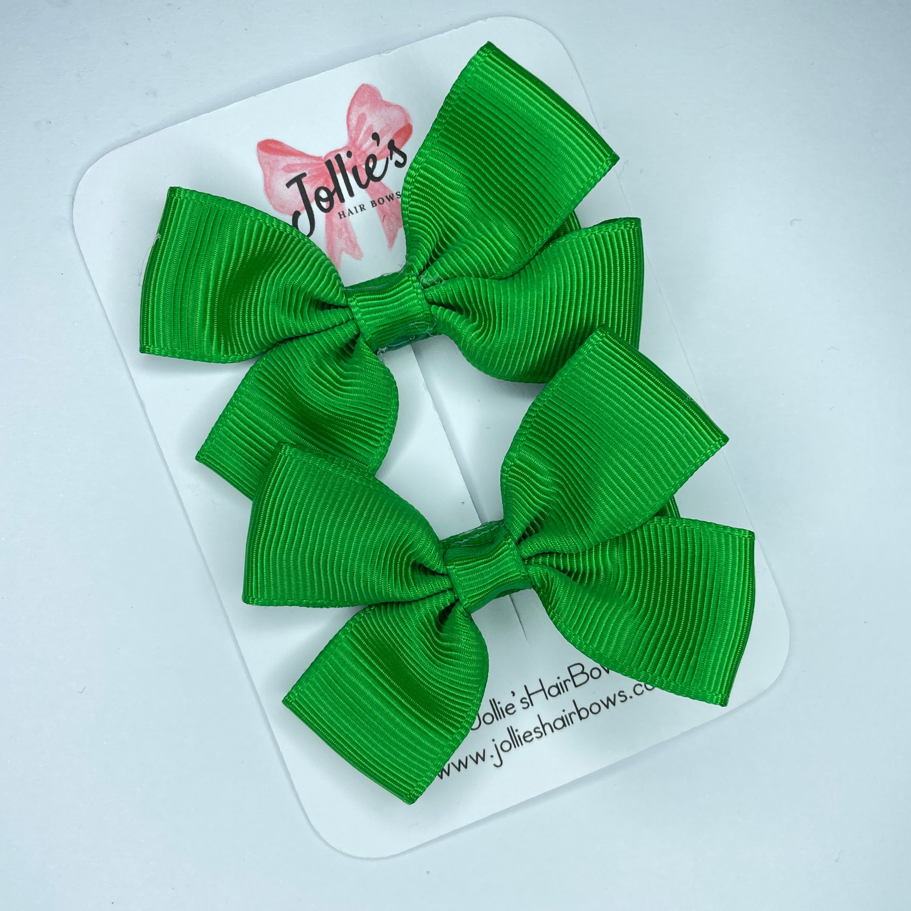 2.5" Emerald Green Classic Hair Bows (Pair) – Grosgrain Ribbon with Lined Alligator Clips