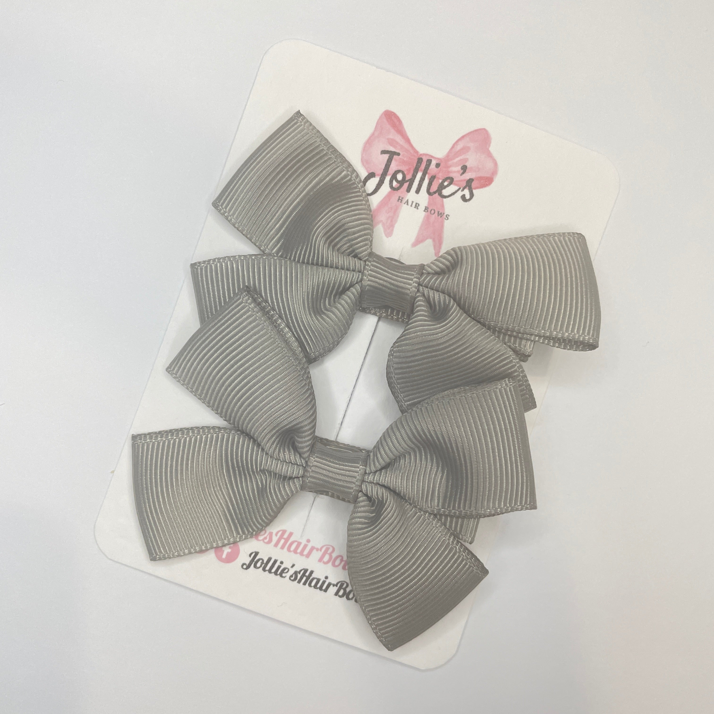 2.5" Silver Classic Hair Bows (Pair) – Grosgrain Ribbon with Lined Alligator Clips