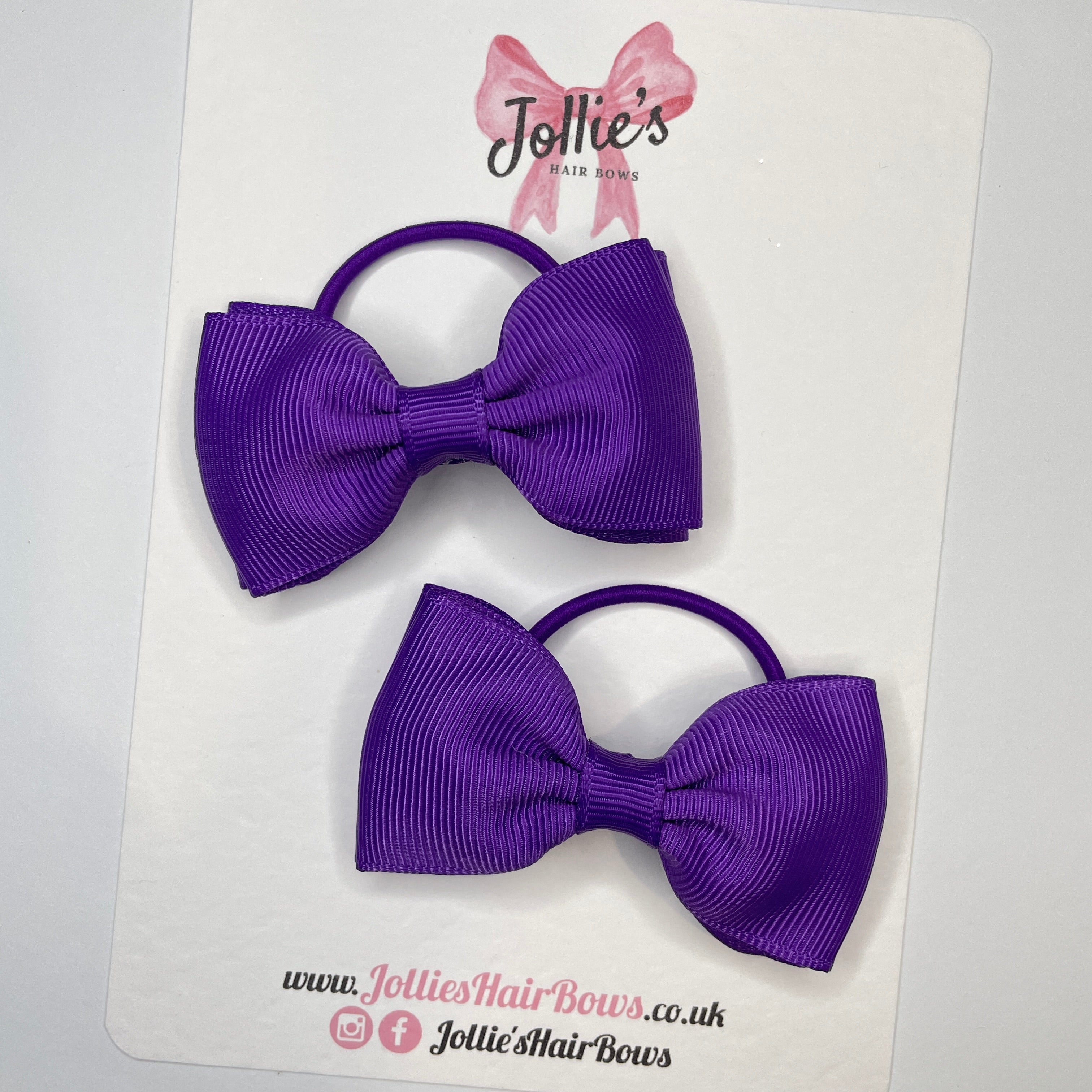 3" Purple Flat Double Hair Bows (Pair) – Grosgrain Ribbon with Thin Elastic