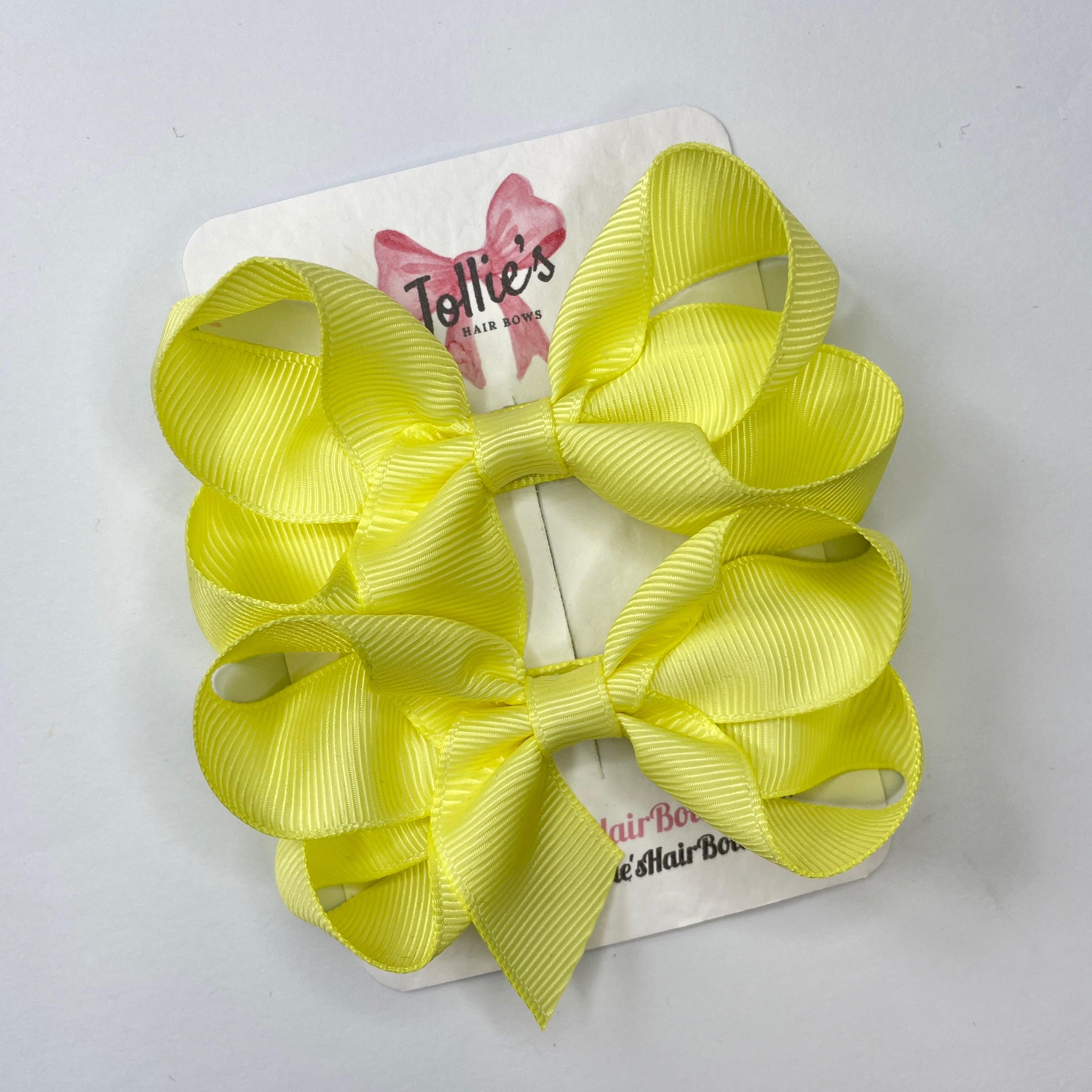 3" Baby Maize Twisted Hair Bow Pair – Grosgrain Ribbon Clips for Girls