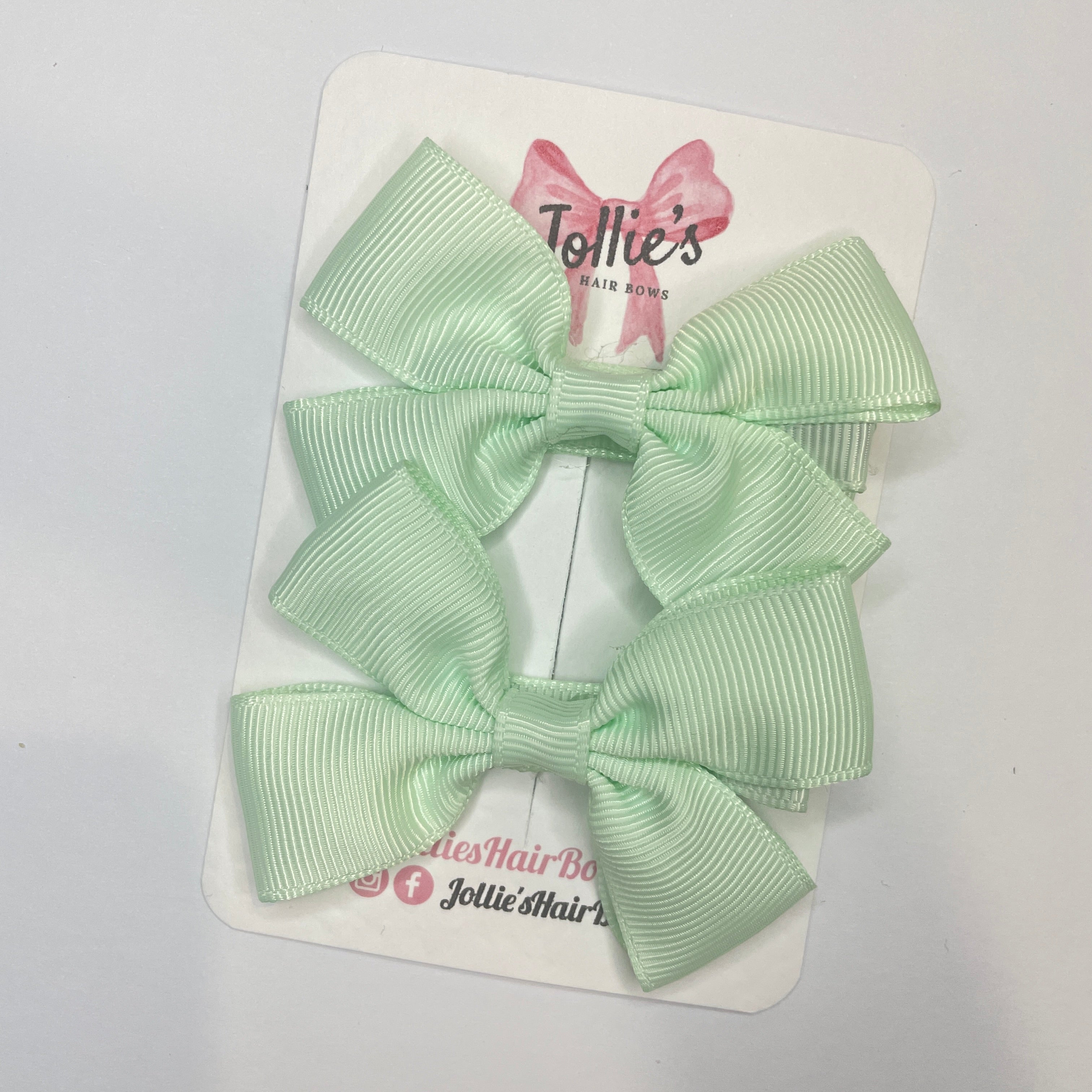 2.5" Ice Mint Classic Hair Bows (Pair) – Grosgrain Ribbon with Lined Alligator Clips