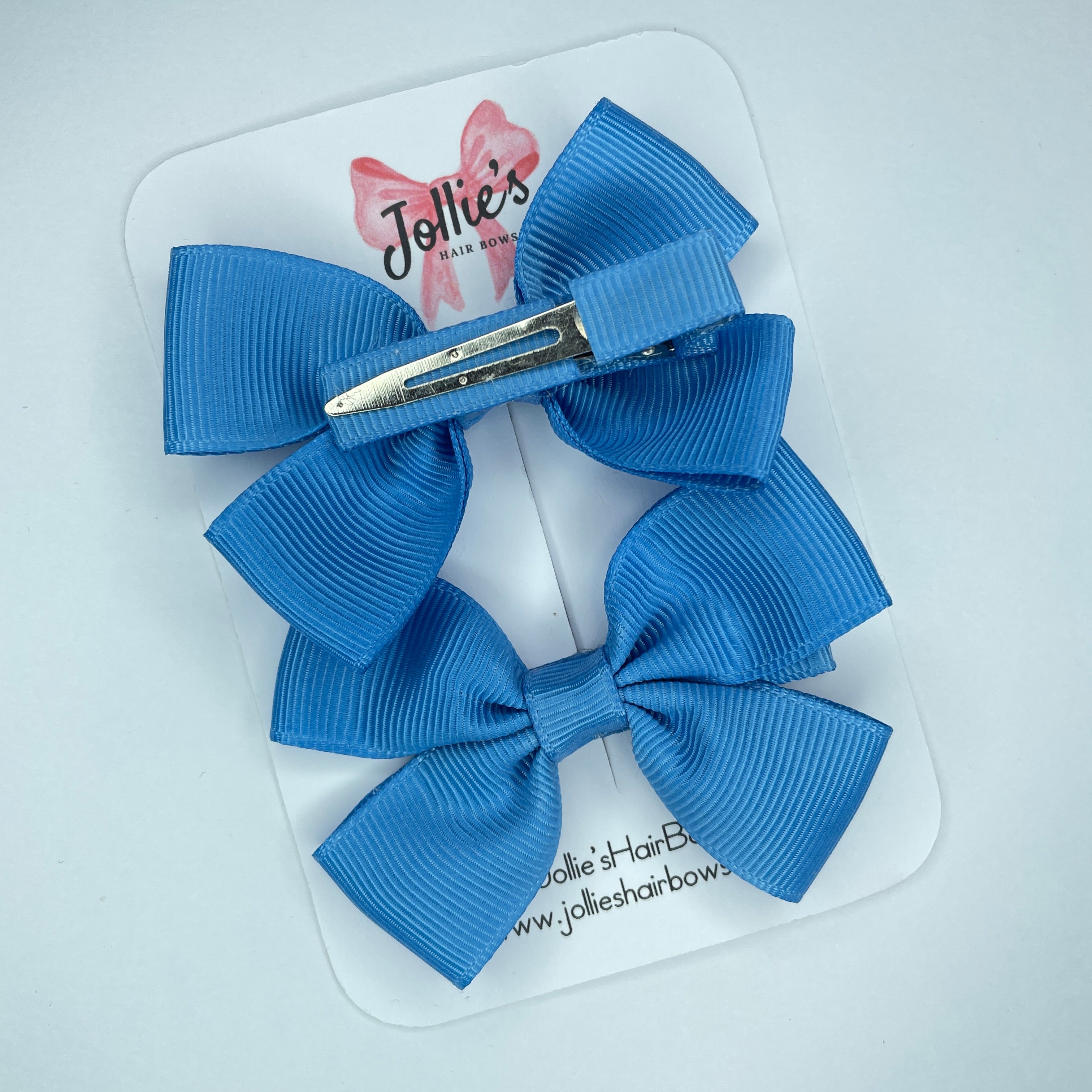 2.5" Porcelain Blue Classic Hair Bows (Pair) β Grosgrain Ribbon with Lined Alligator Clips