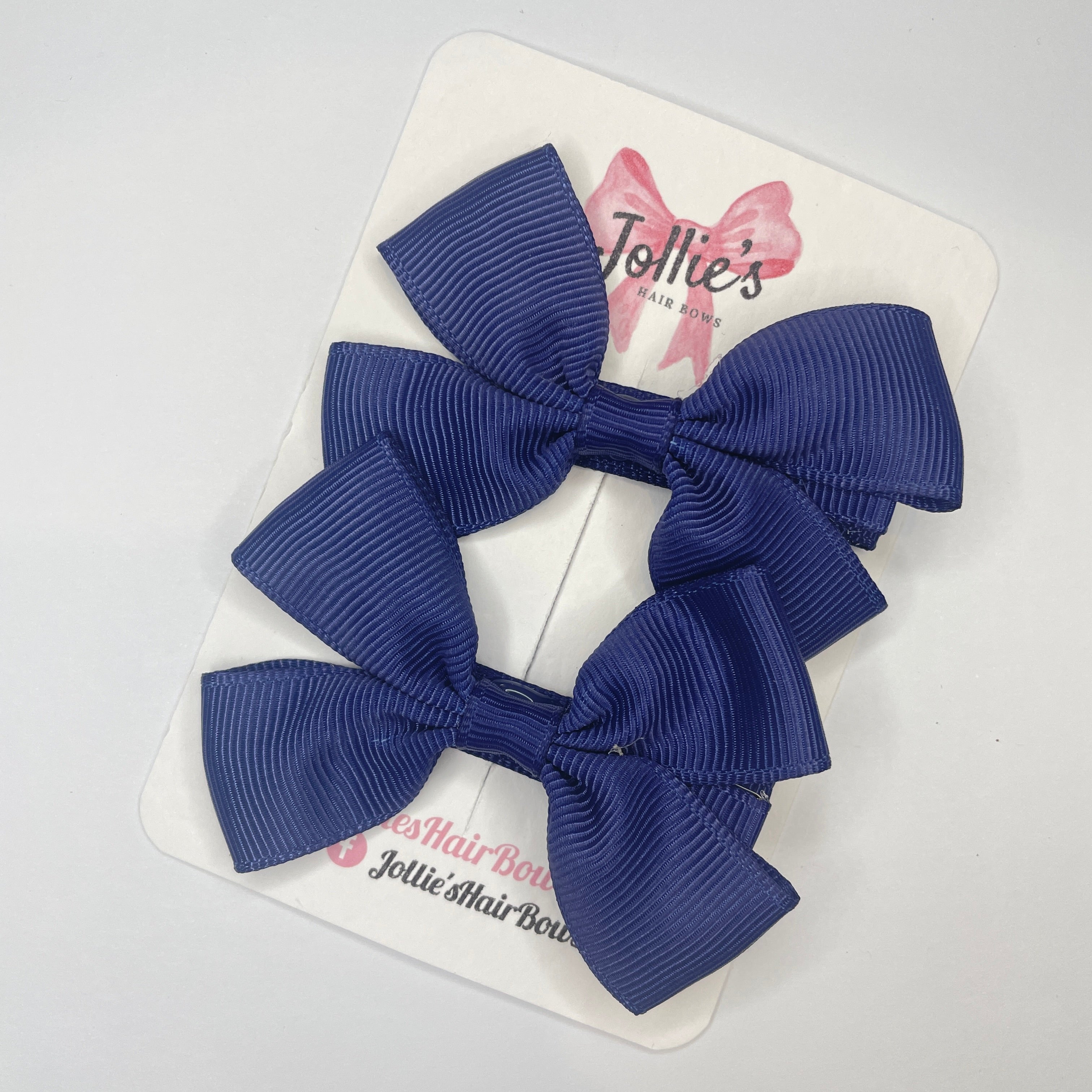 2.5" Ink Blue Classic Hair Bows (Pair) – Grosgrain Ribbon with Lined Alligator Clips