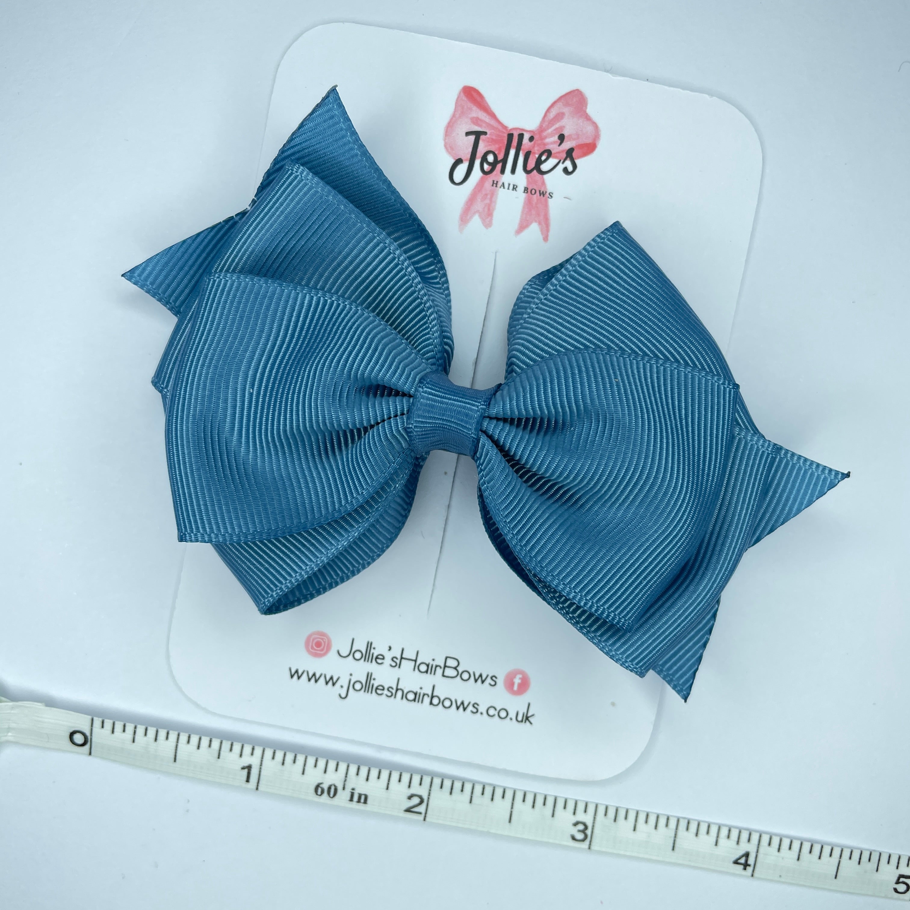 4" Antique Blue Triple Layer Hair Bow – Grosgrain Ribbon with Lined Alligator Clip
