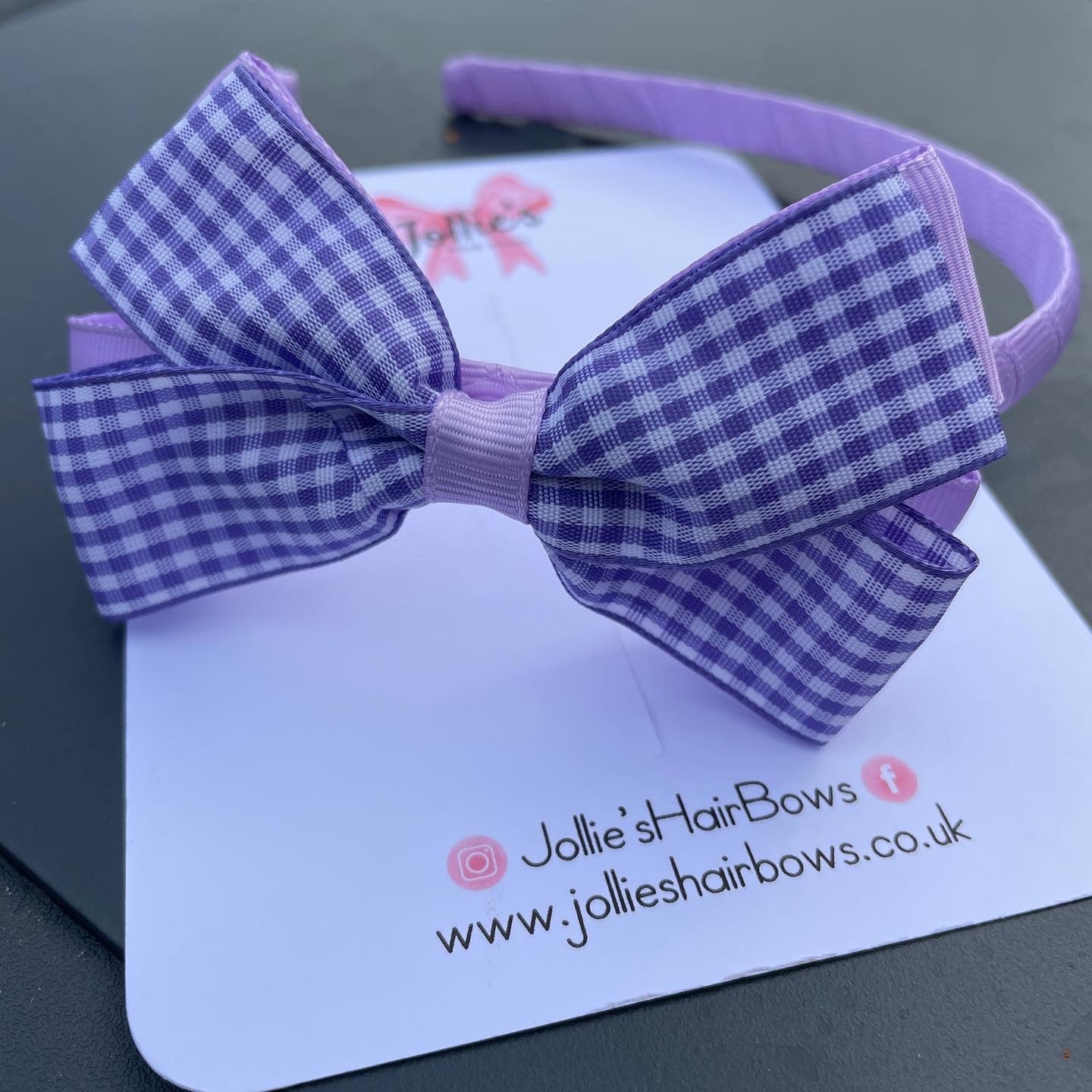 4" Flat Bow Headband – Lilac Gingham