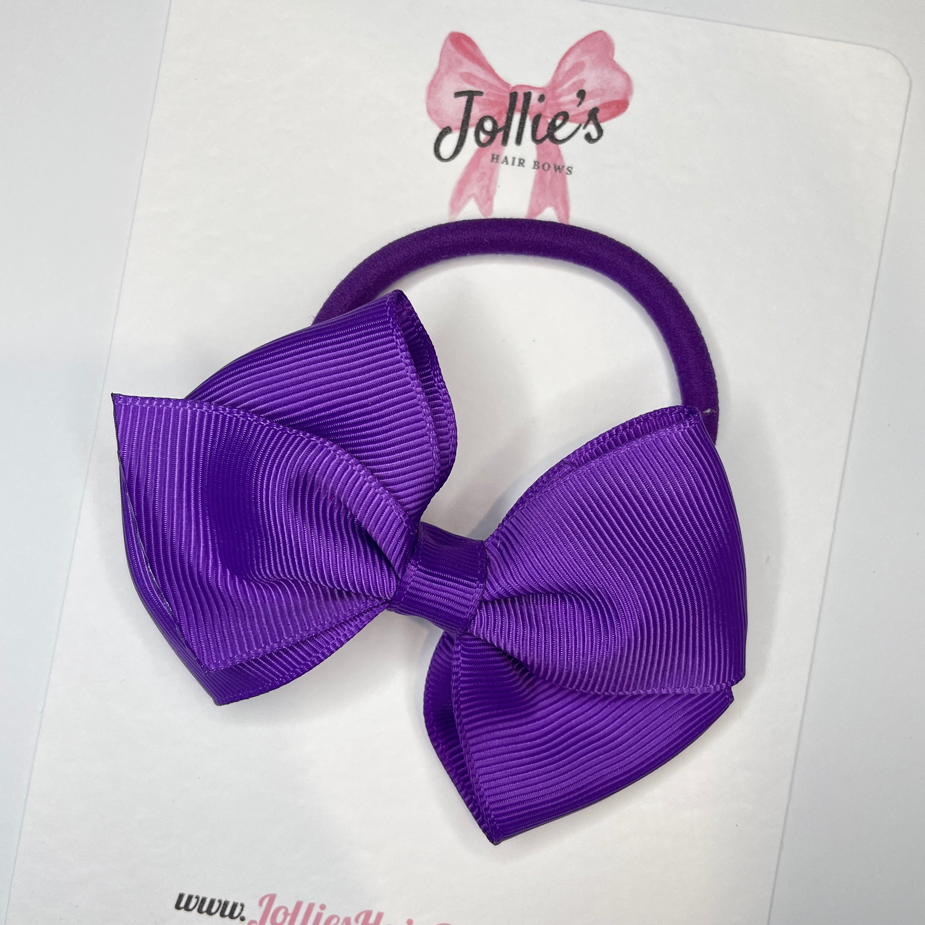 3.75" Purple Flat Hair Bow – Grosgrain Ribbon with Thick Elastic Bobble