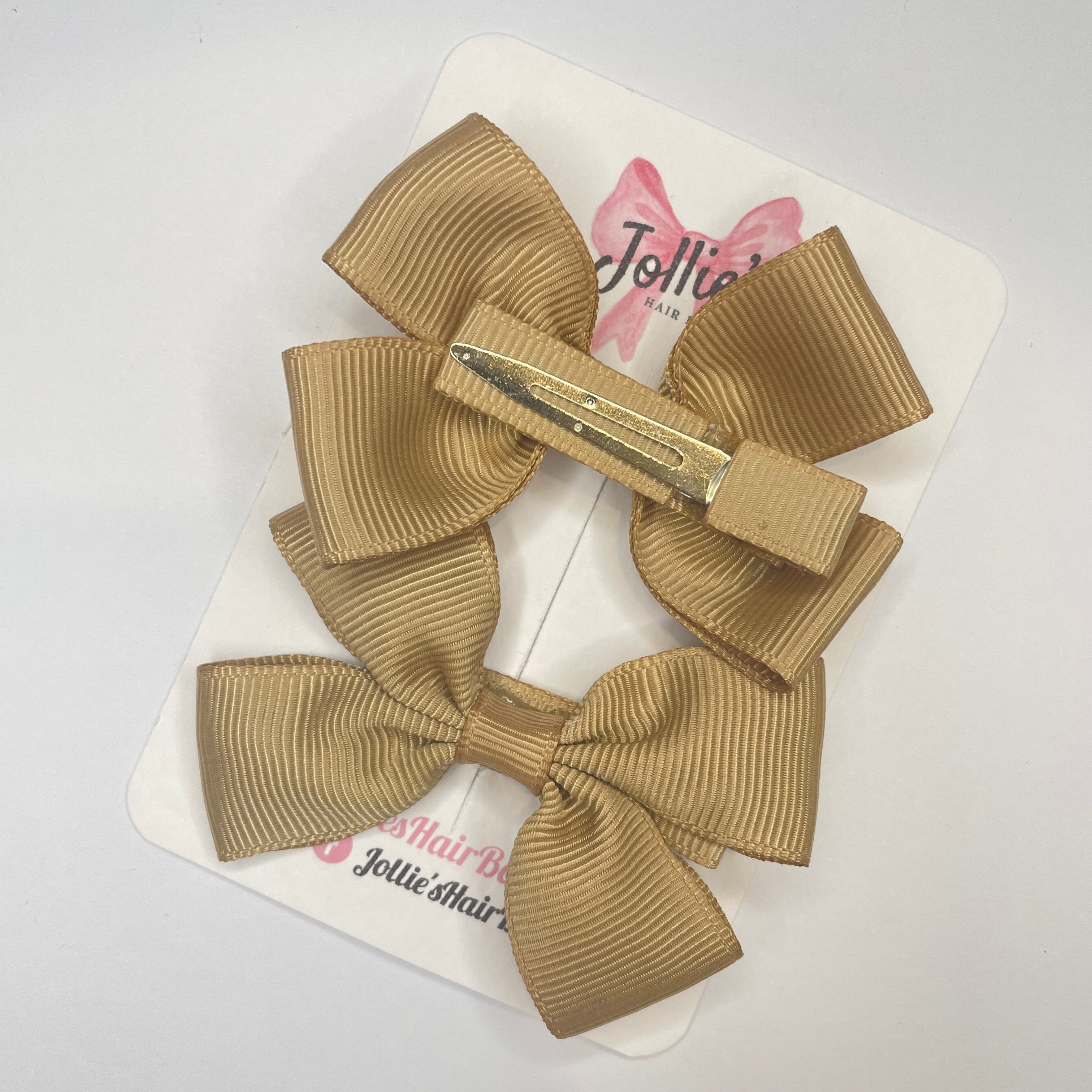 2.5" Latte Classic Hair Bows (Pair) – Grosgrain Ribbon with Lined Alligator Clips