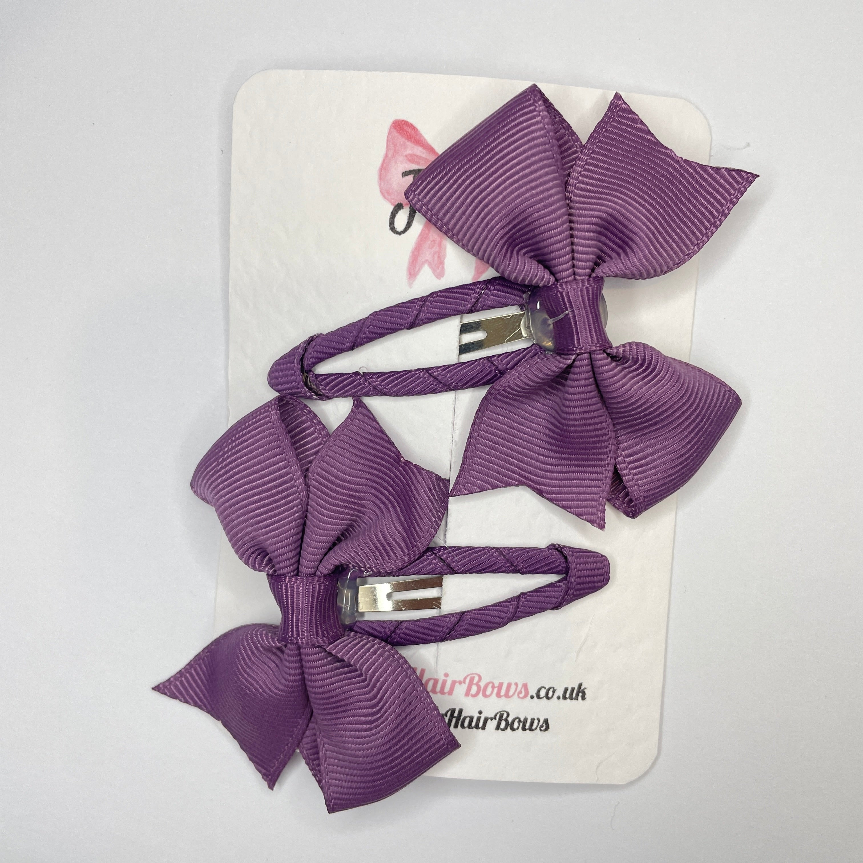 2.5" Amethyst Bow Snap Clips – Grosgrain Ribbon Hair Clips for Girls (Set of 2)