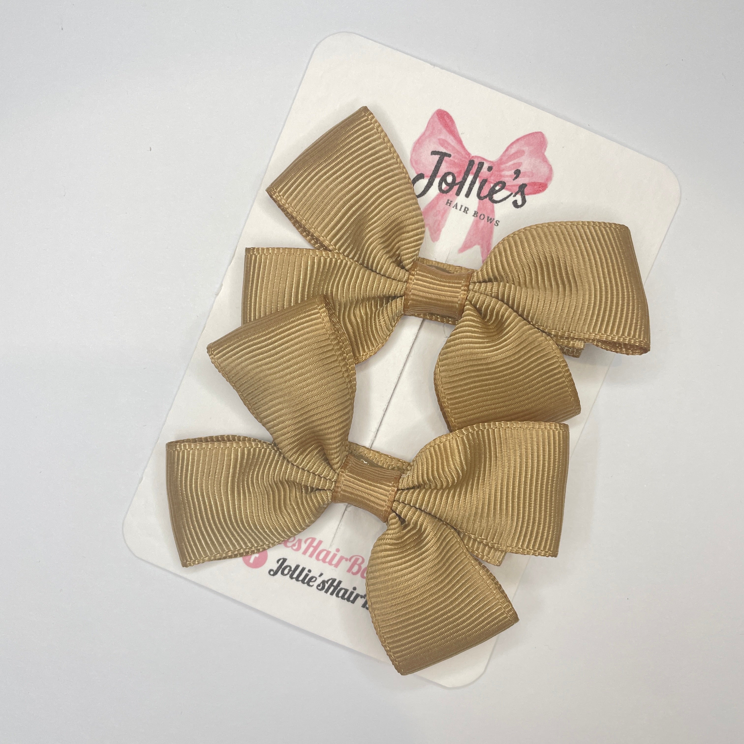 2.5" Latte Classic Hair Bows (Pair) – Grosgrain Ribbon with Lined Alligator Clips