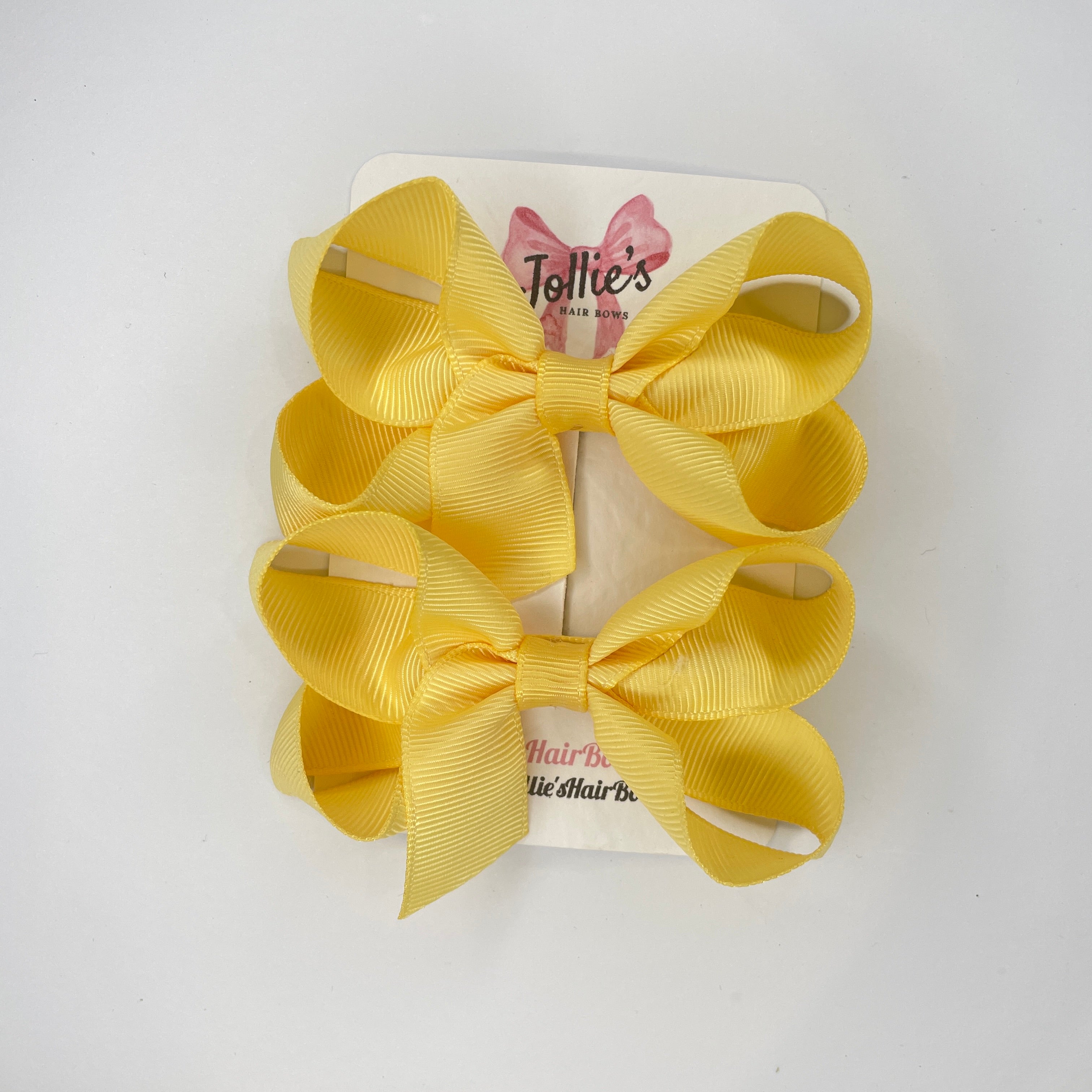 3" Chamois Twisted Hair Bow Pair – Grosgrain Ribbon Clips for Girls