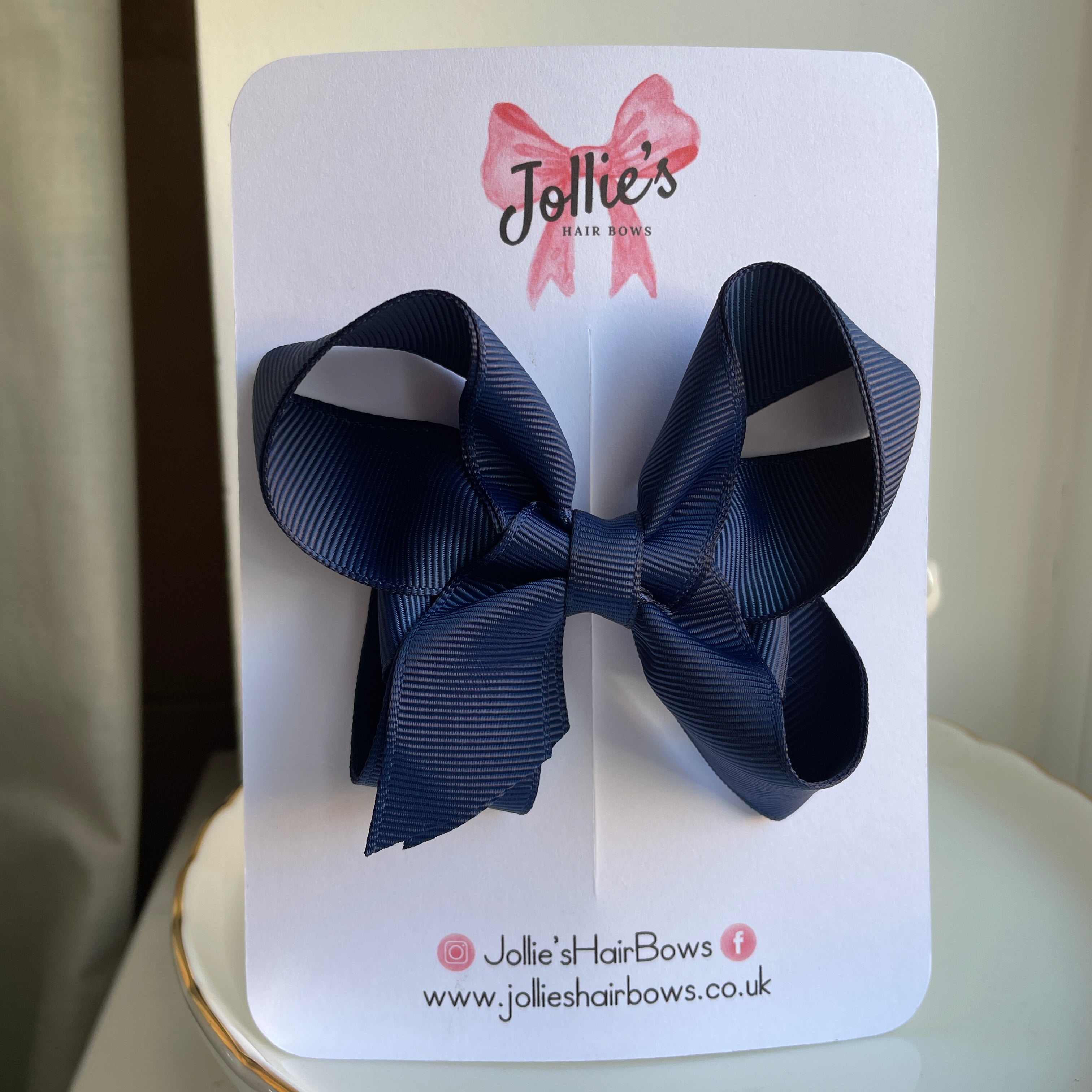 4" Navy Double Layer Hair Bow – Grosgrain Ribbon with Lined Alligator Clip