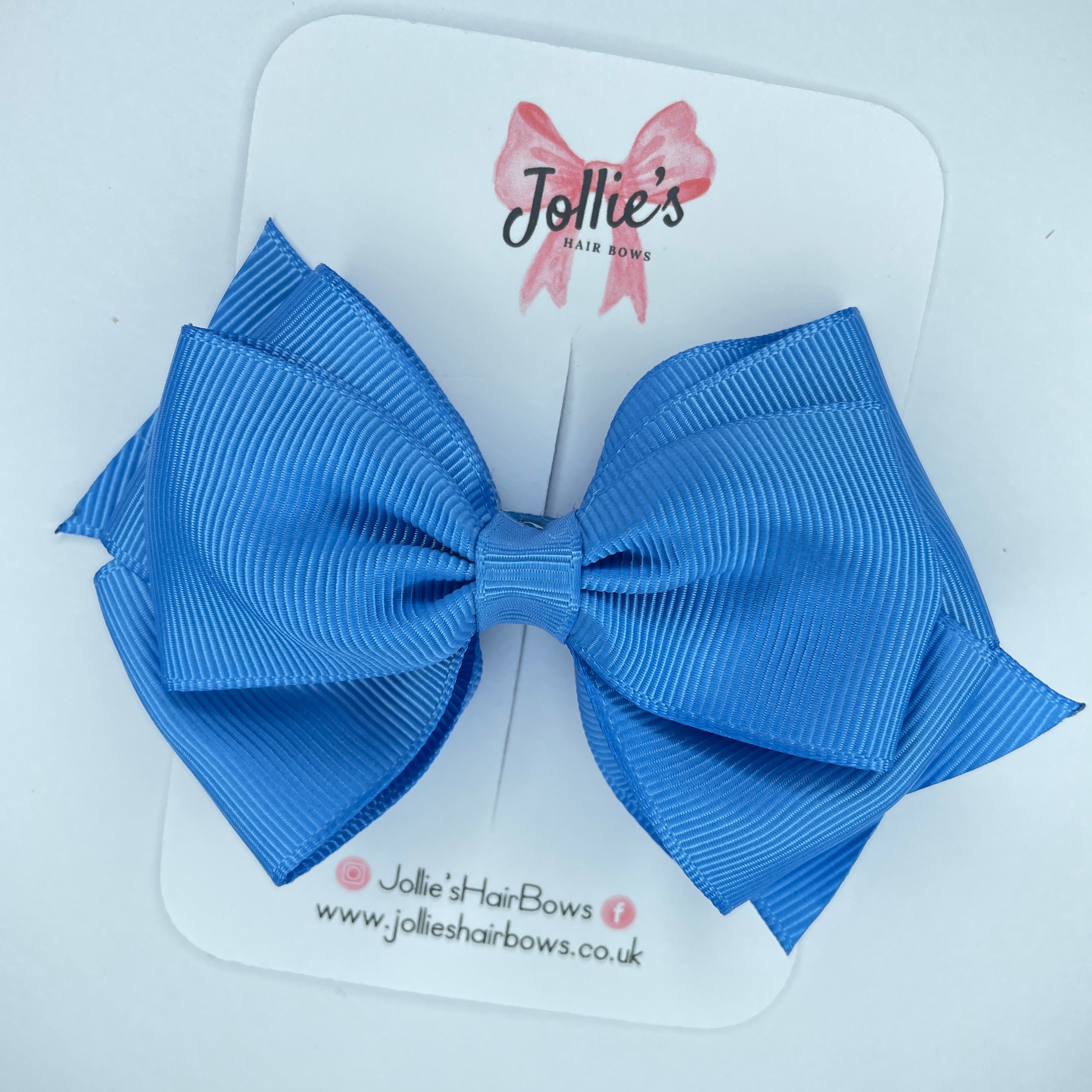 4" Porcelain Blue Triple Layer Hair Bow – Grosgrain Ribbon with Lined Alligator Clip