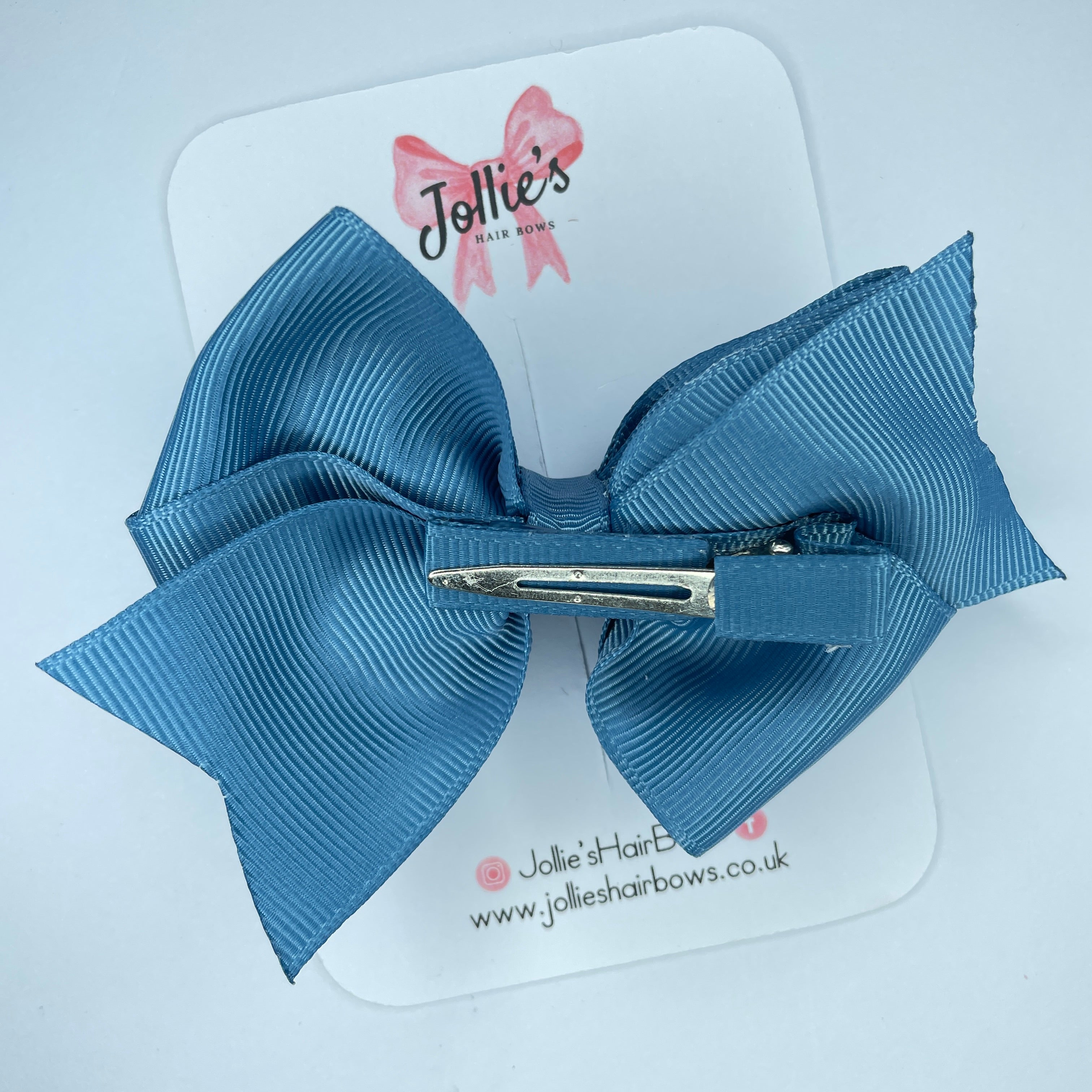 4" Antique Blue Triple Layer Hair Bow – Grosgrain Ribbon with Lined Alligator Clip