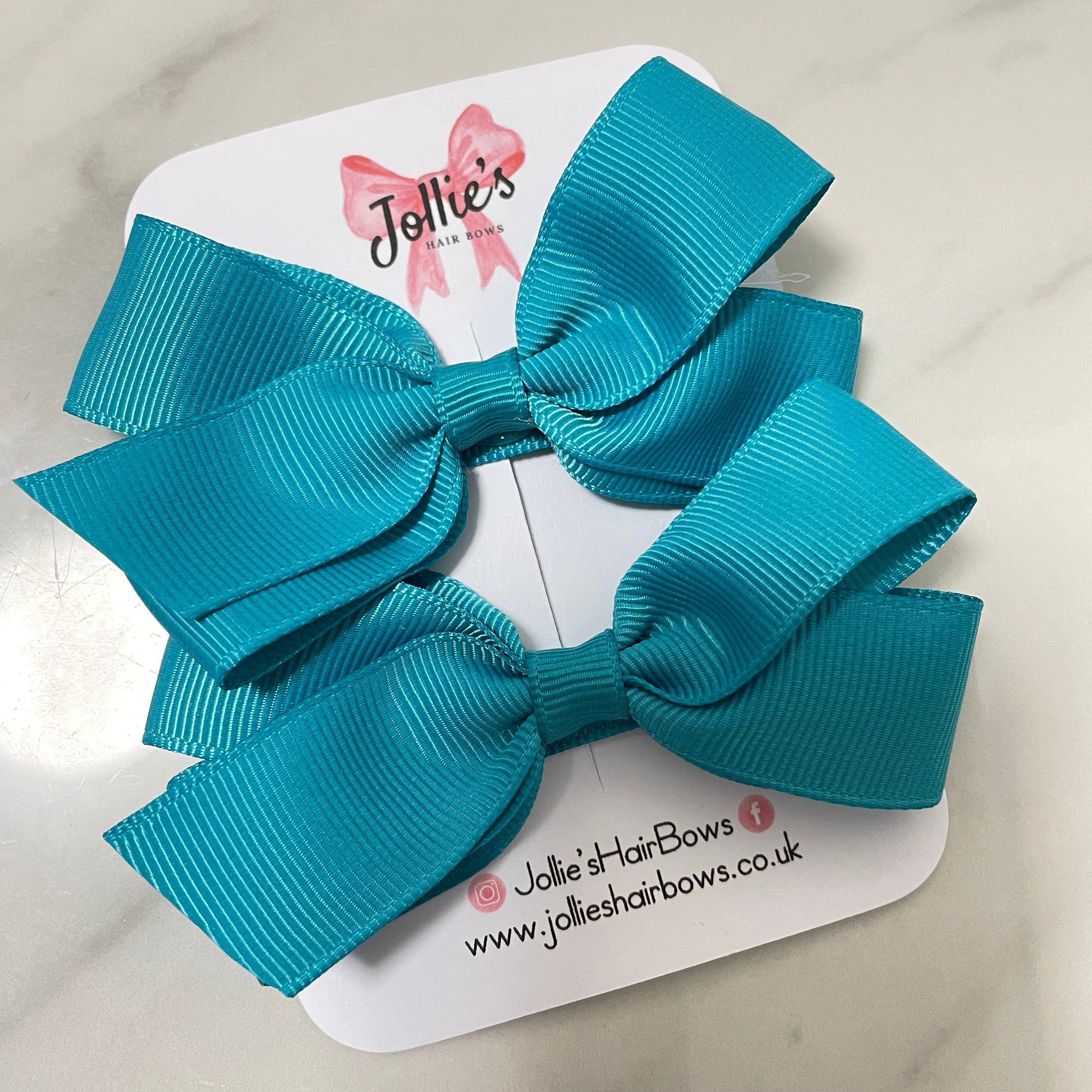 3.5" Tornado Blue Hair Bows with Clip (Pair) – Grosgrain Ribbon with Lined Alligator Clip