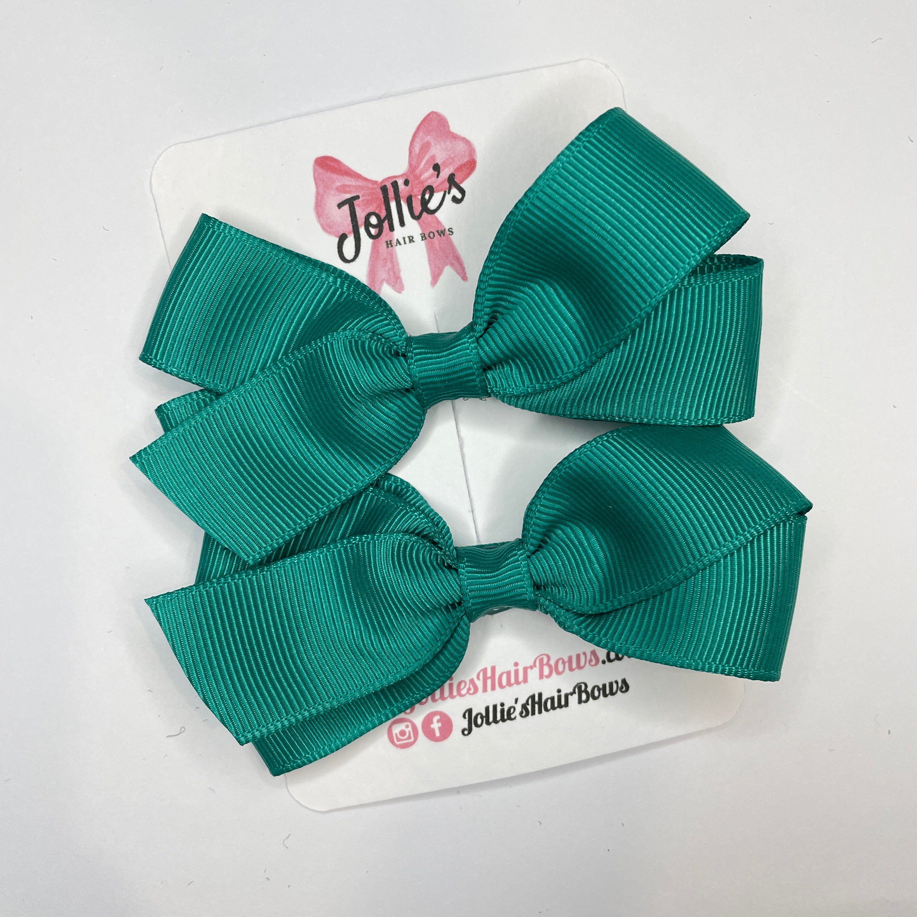 3.5" Jade Green Hair Bows with Clip (Pair) – Grosgrain Ribbon with Lined Alligator Clip