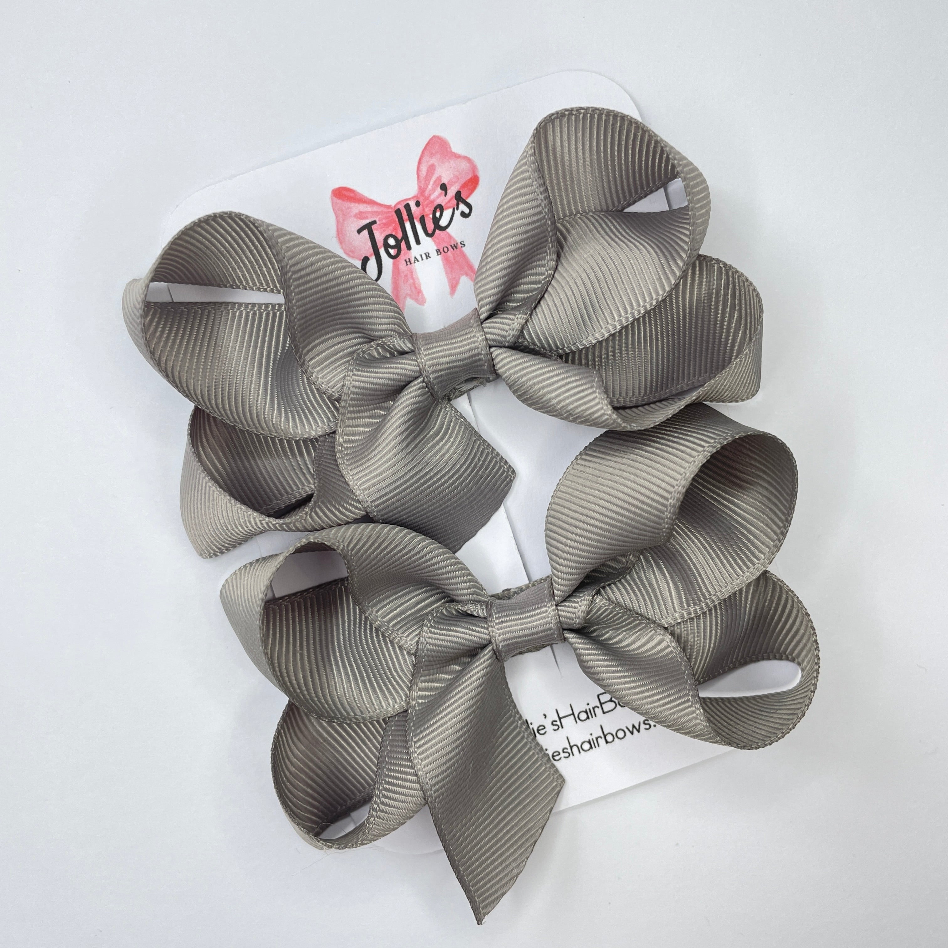 3" Silver Twisted Hair Bow Pair β Grosgrain Ribbon Clips for Girls