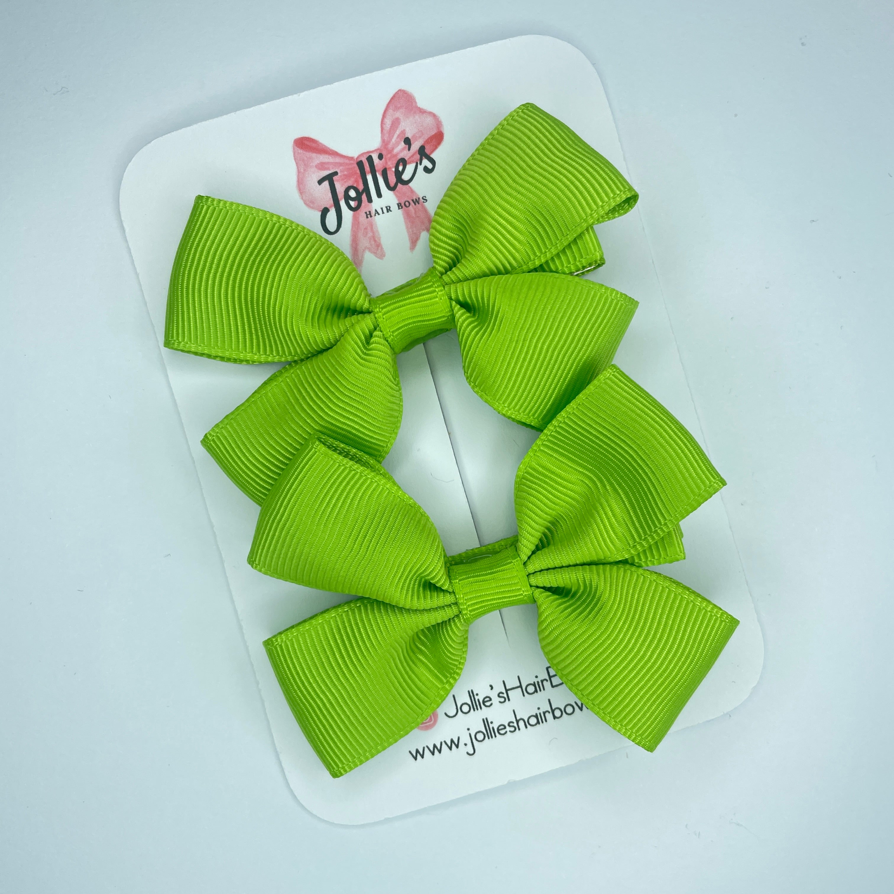2.5" Apple Green Classic Hair Bows (Pair) β Grosgrain Ribbon with Lined Alligator Clips