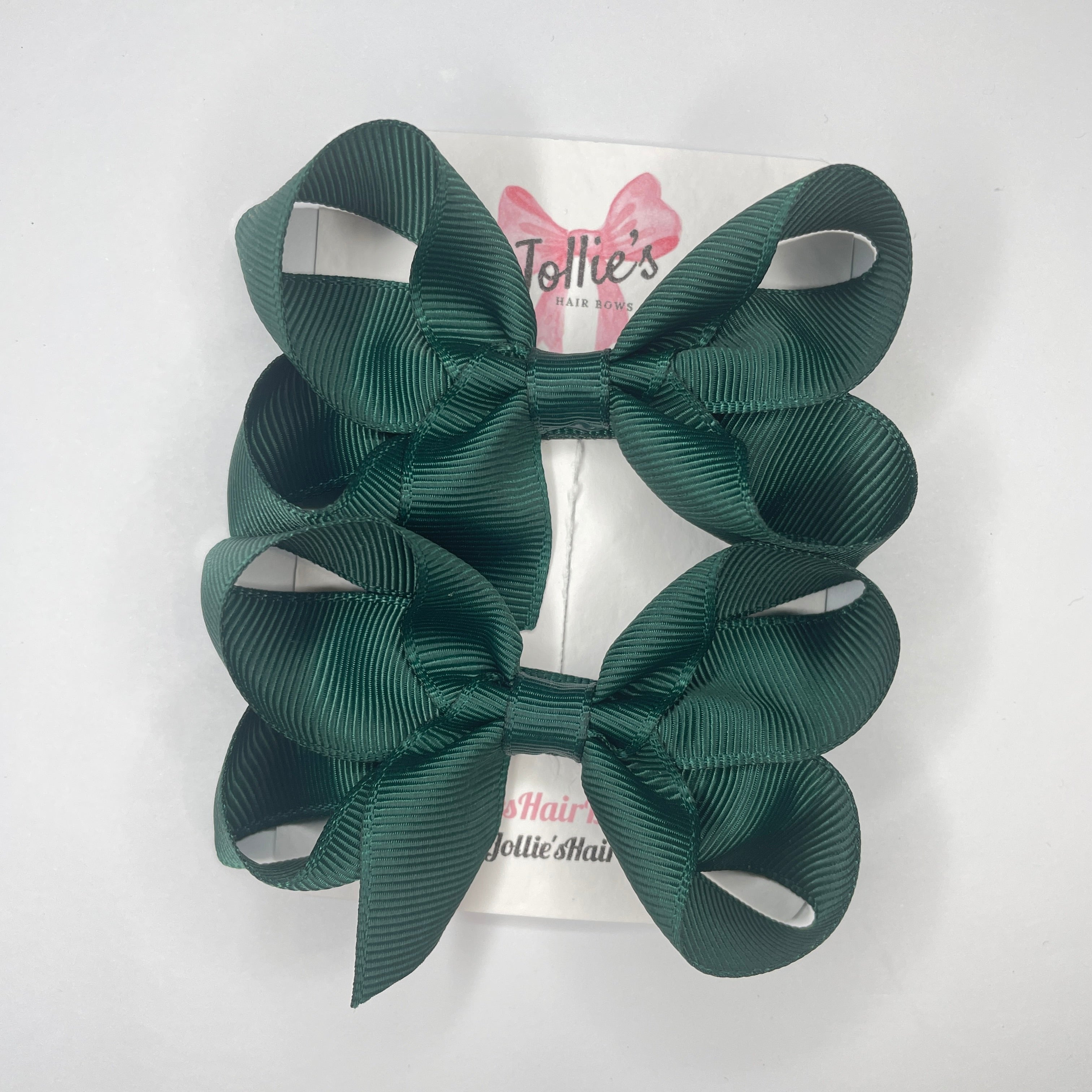 3" Spruce Twisted Hair Bow Pair – Grosgrain Ribbon Clips for Girls