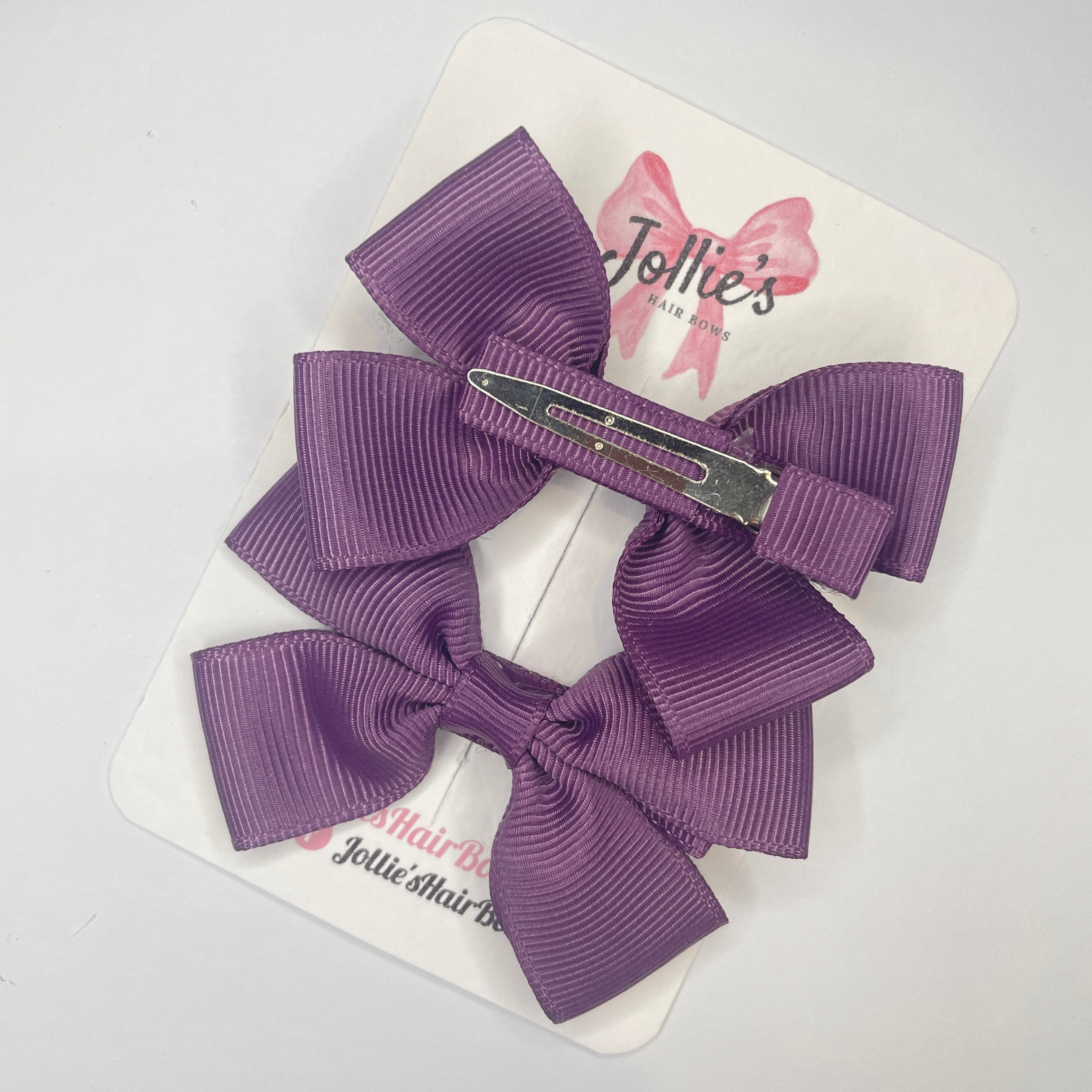 2.5" Amethyst Classic Hair Bows (Pair) – Grosgrain Ribbon with Lined Alligator Clips