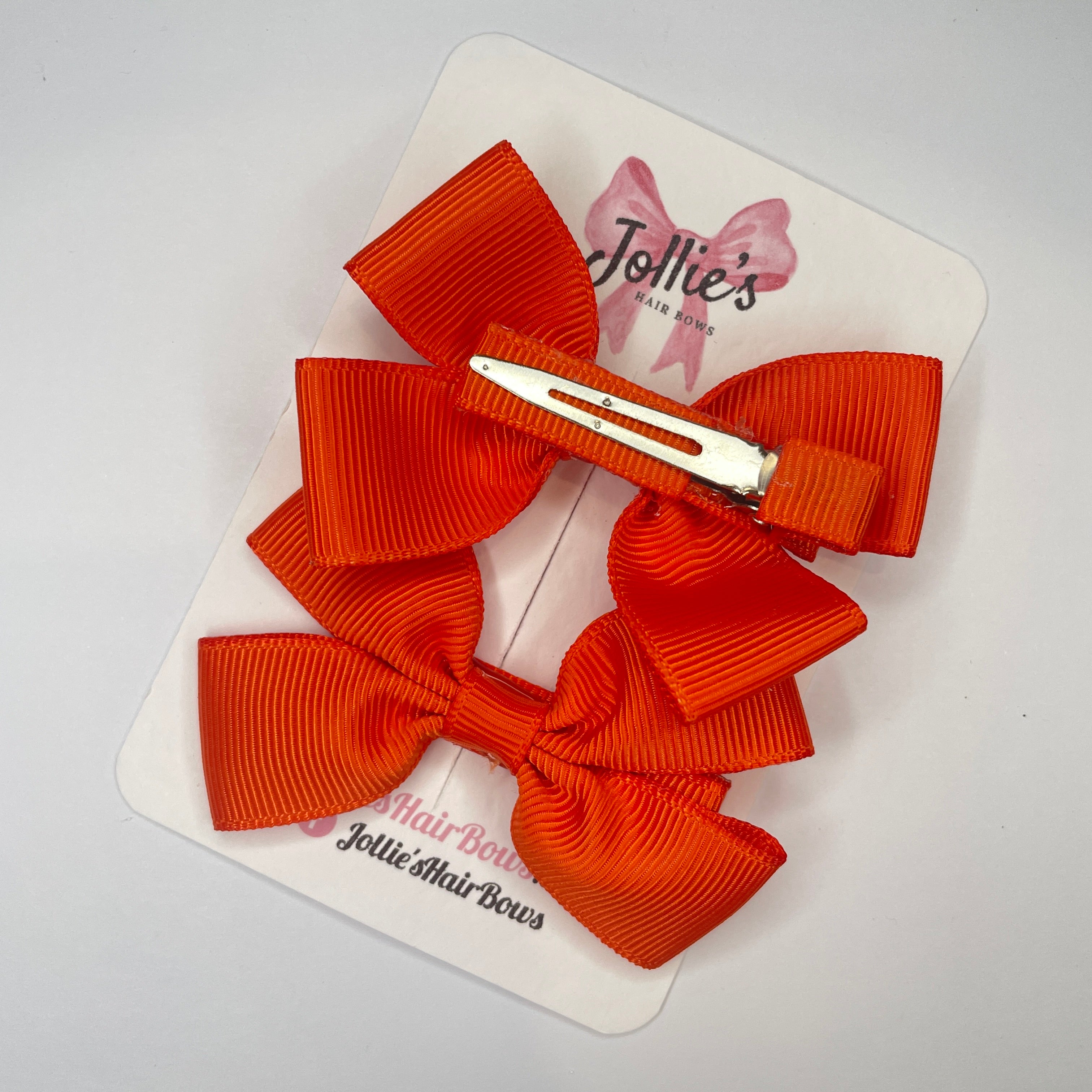 2.5" Autumn Orange Classic Hair Bows (Pair) – Grosgrain Ribbon with Lined Alligator Clips