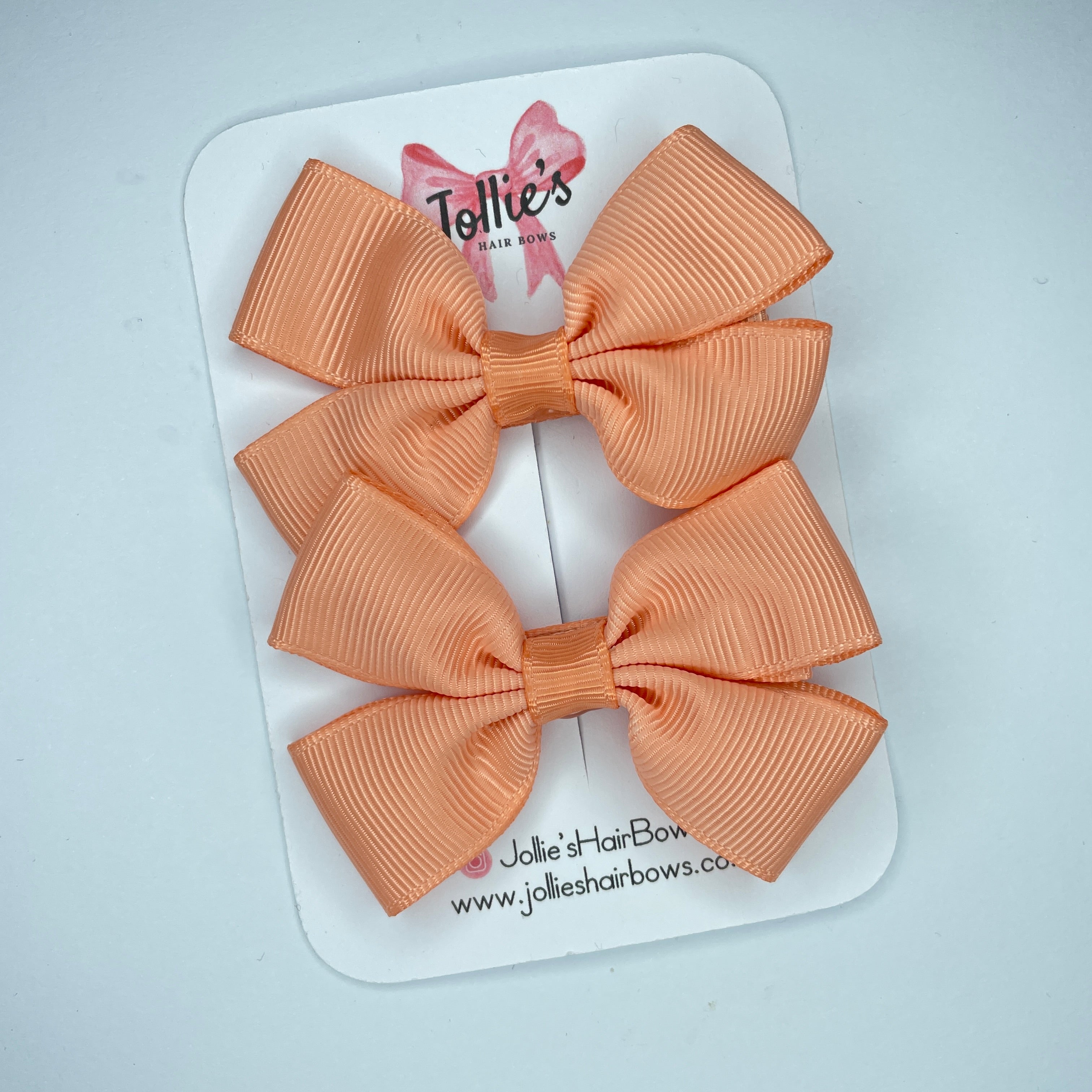 2.5" Peach Classic Hair Bows (Pair) β Grosgrain Ribbon with Lined Alligator Clips