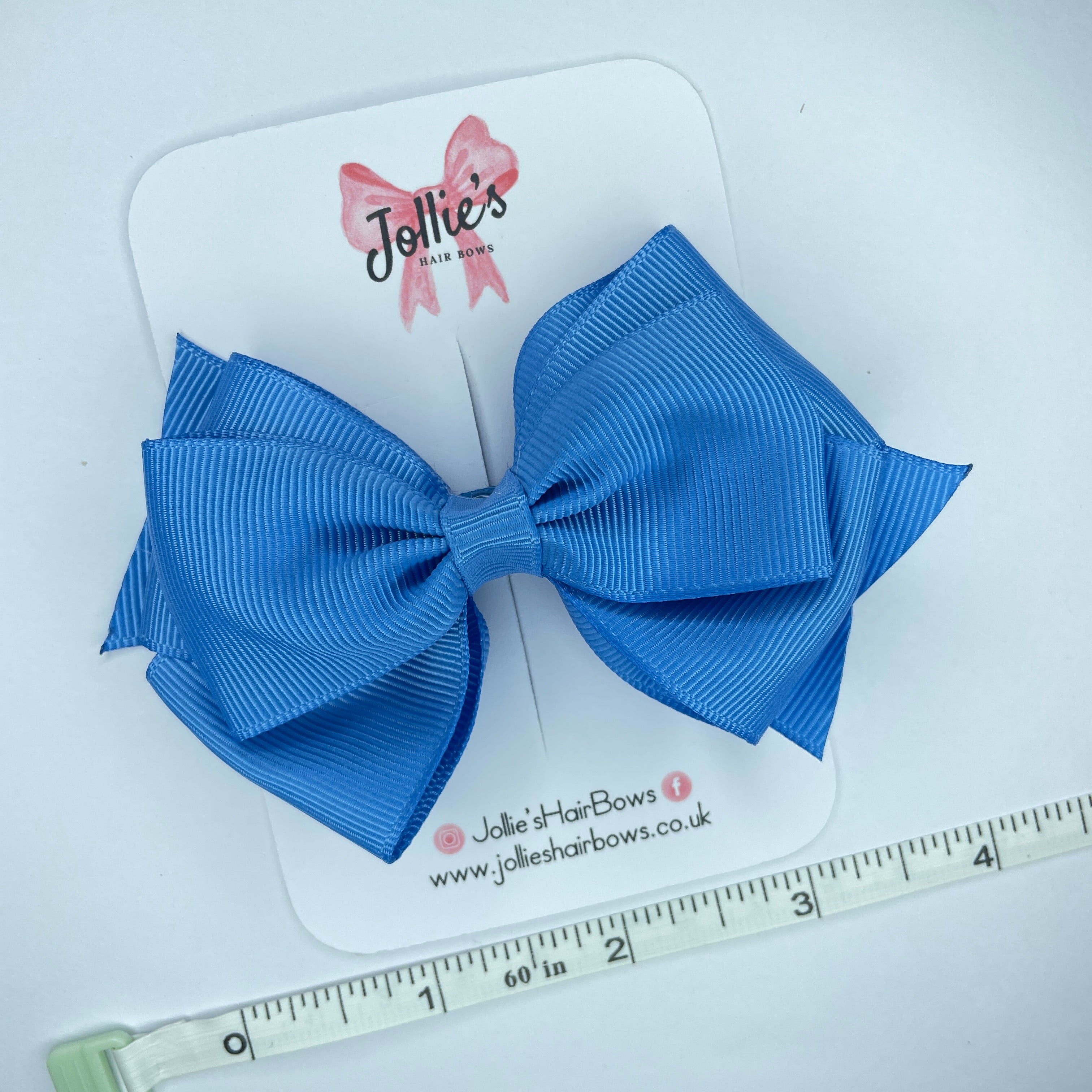 4" Porcelain Blue Triple Layer Hair Bow – Grosgrain Ribbon with Lined Alligator Clip