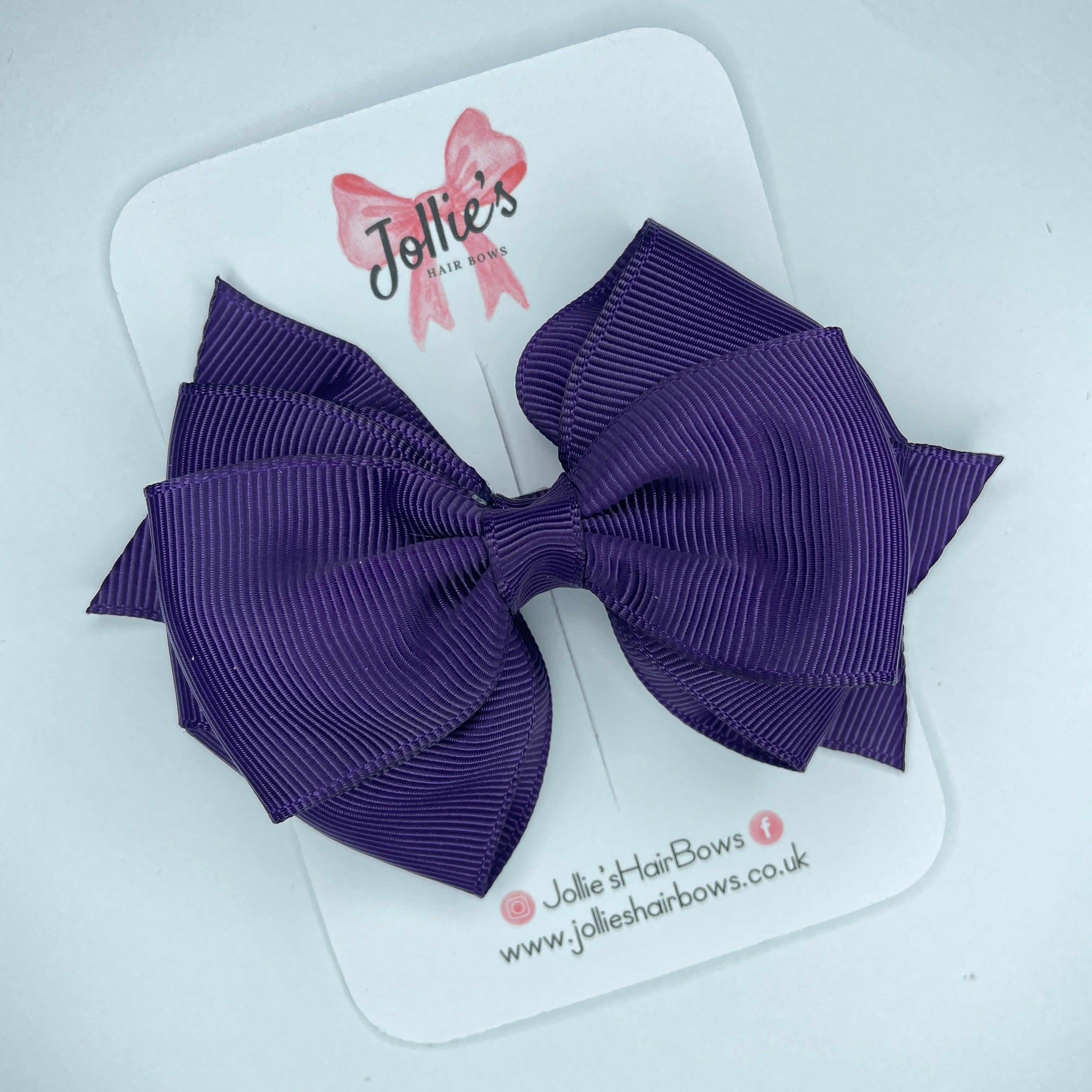 4" Plum Triple Layer Hair Bow – Grosgrain Ribbon with Lined Alligator Clip