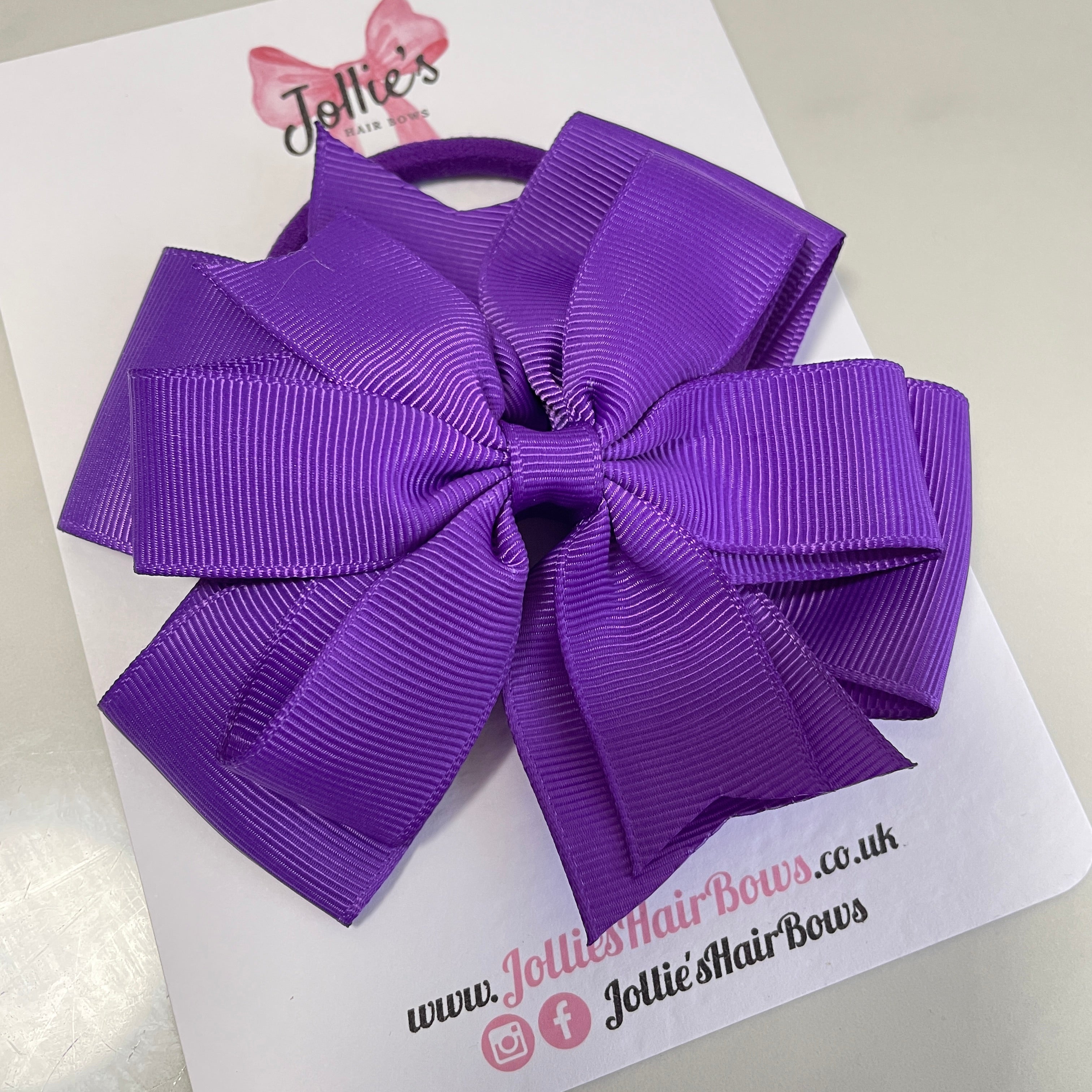 4.5" Purple Double Layer Pinwheel Hair Bow – Grosgrain Ribbon with Thick Elastic Bobble
