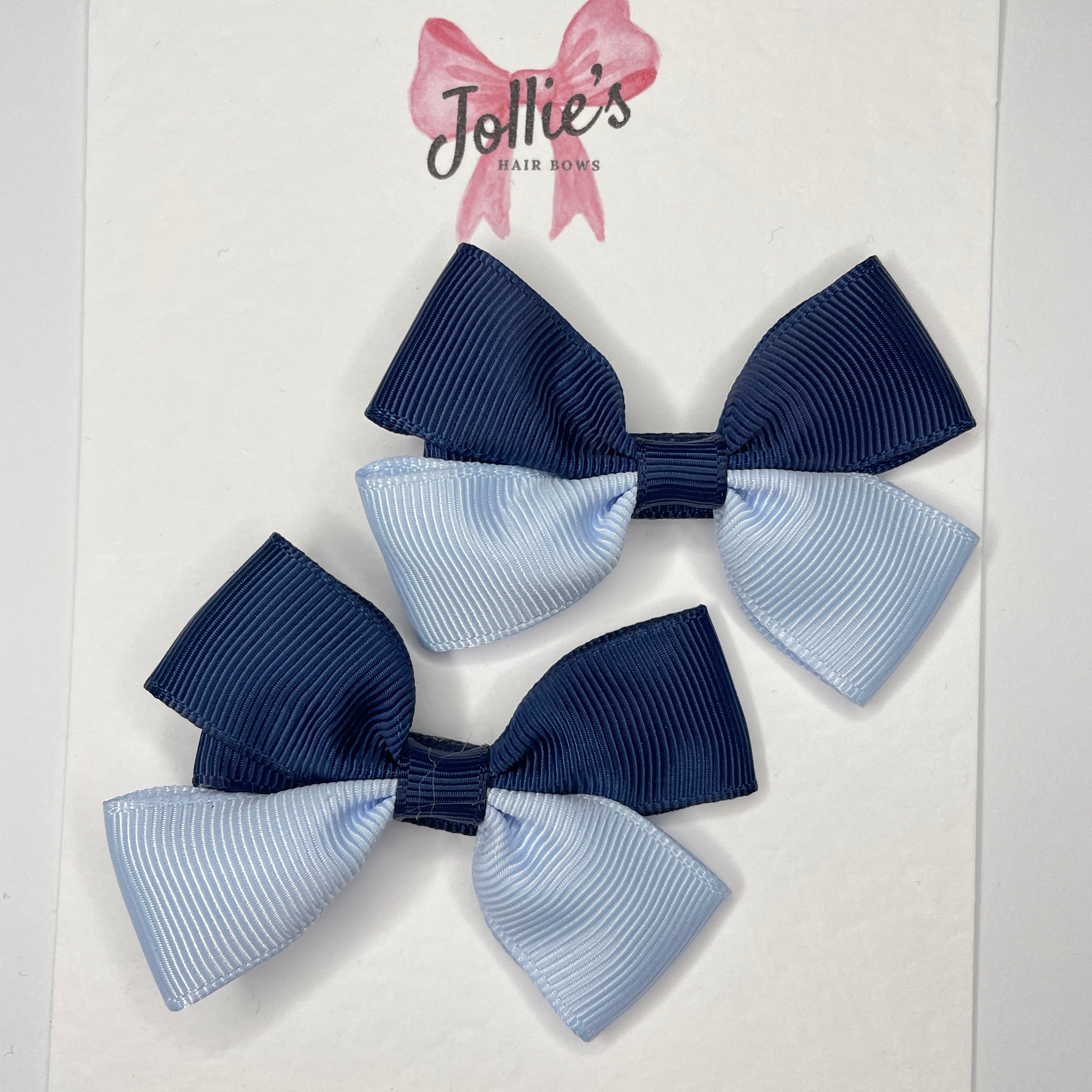 2.5" Navy & Bluebell Hair Bows (Pair) – Grosgrain Ribbon with Alligator Clips