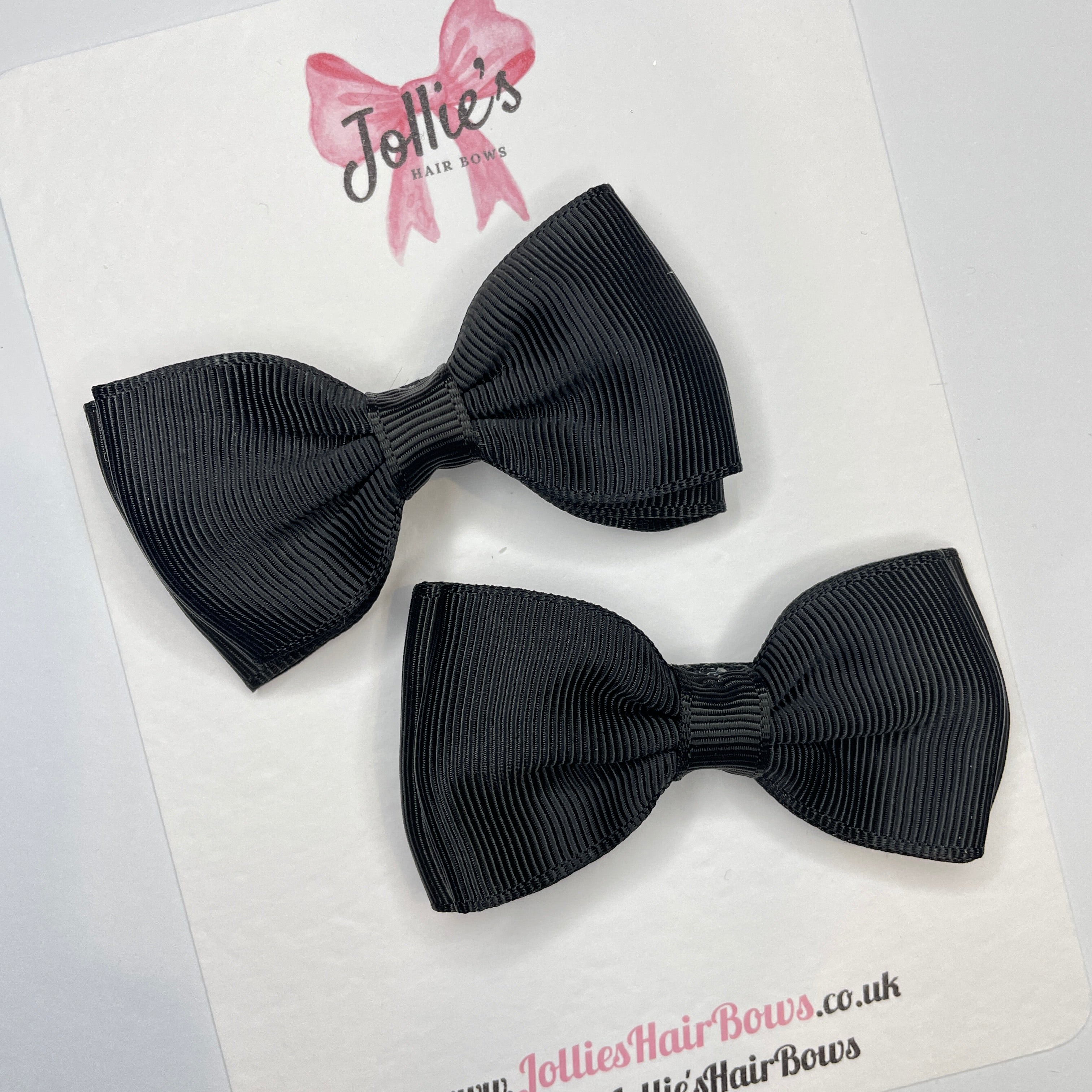 3" Black Flat Double Hair Bows (Pair) – Grosgrain Ribbon with Lined Alligator Clips