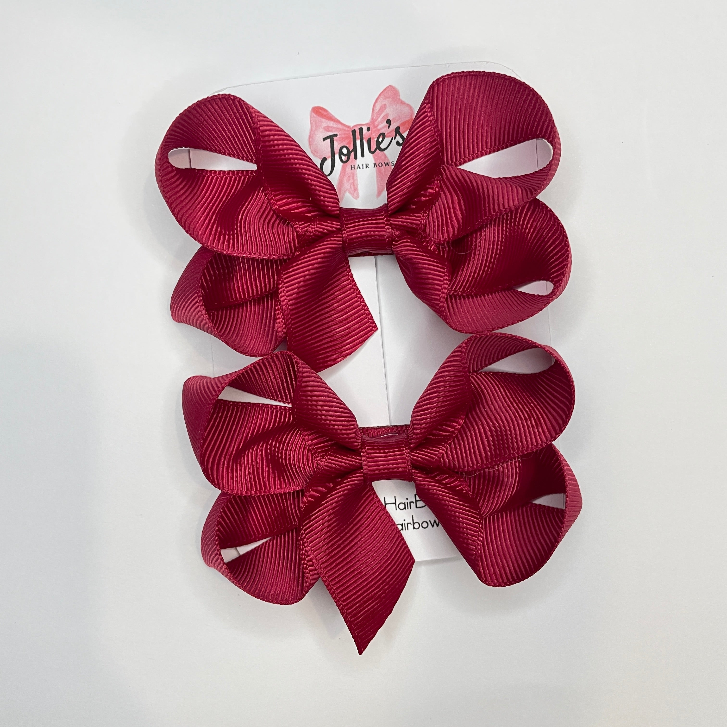 3" Scarlet Red Twisted Hair Bow Pair – Grosgrain Ribbon Clips for Girls