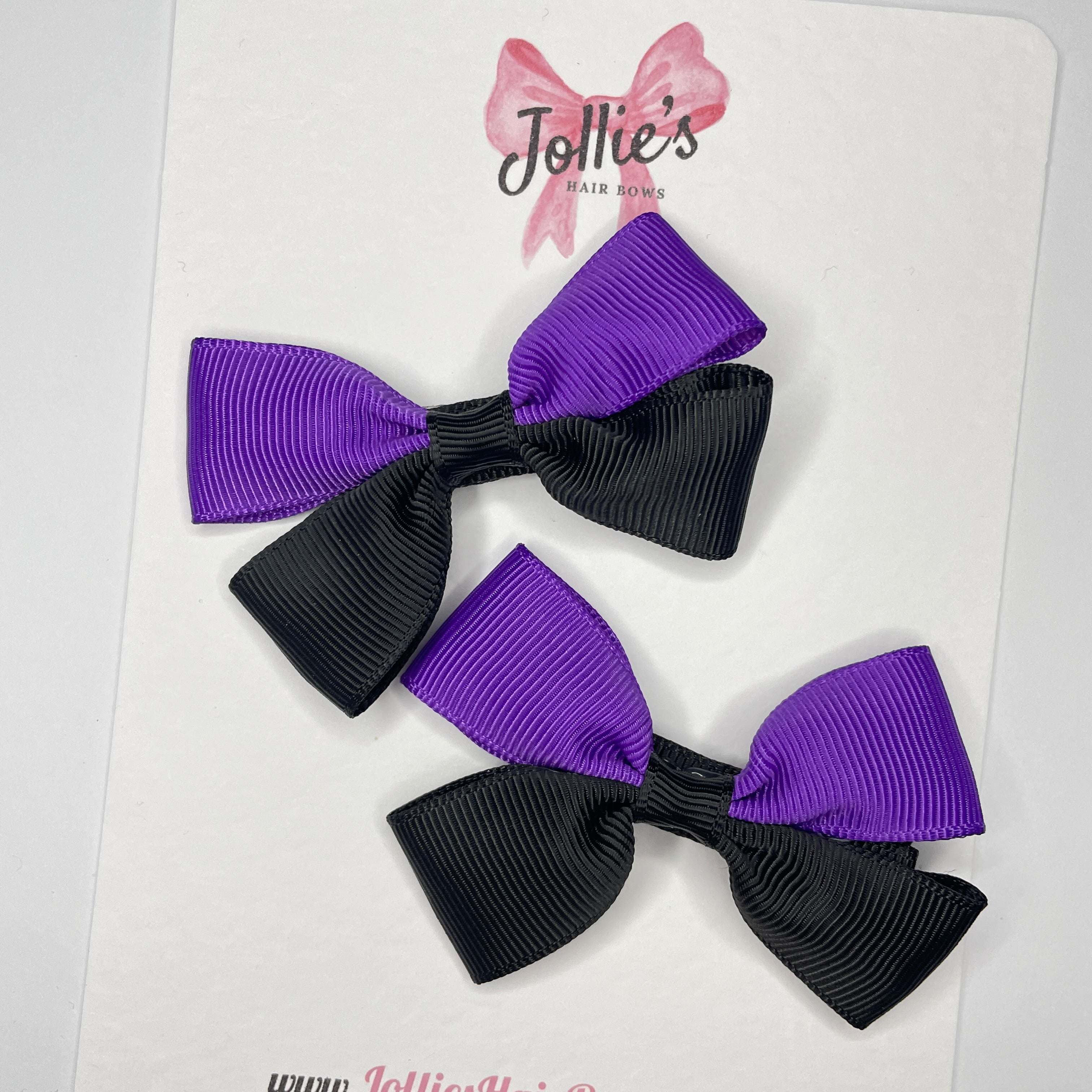 2.5" Black & Purple Hair Bows (Pair) – Grosgrain Ribbon with Alligator Clips