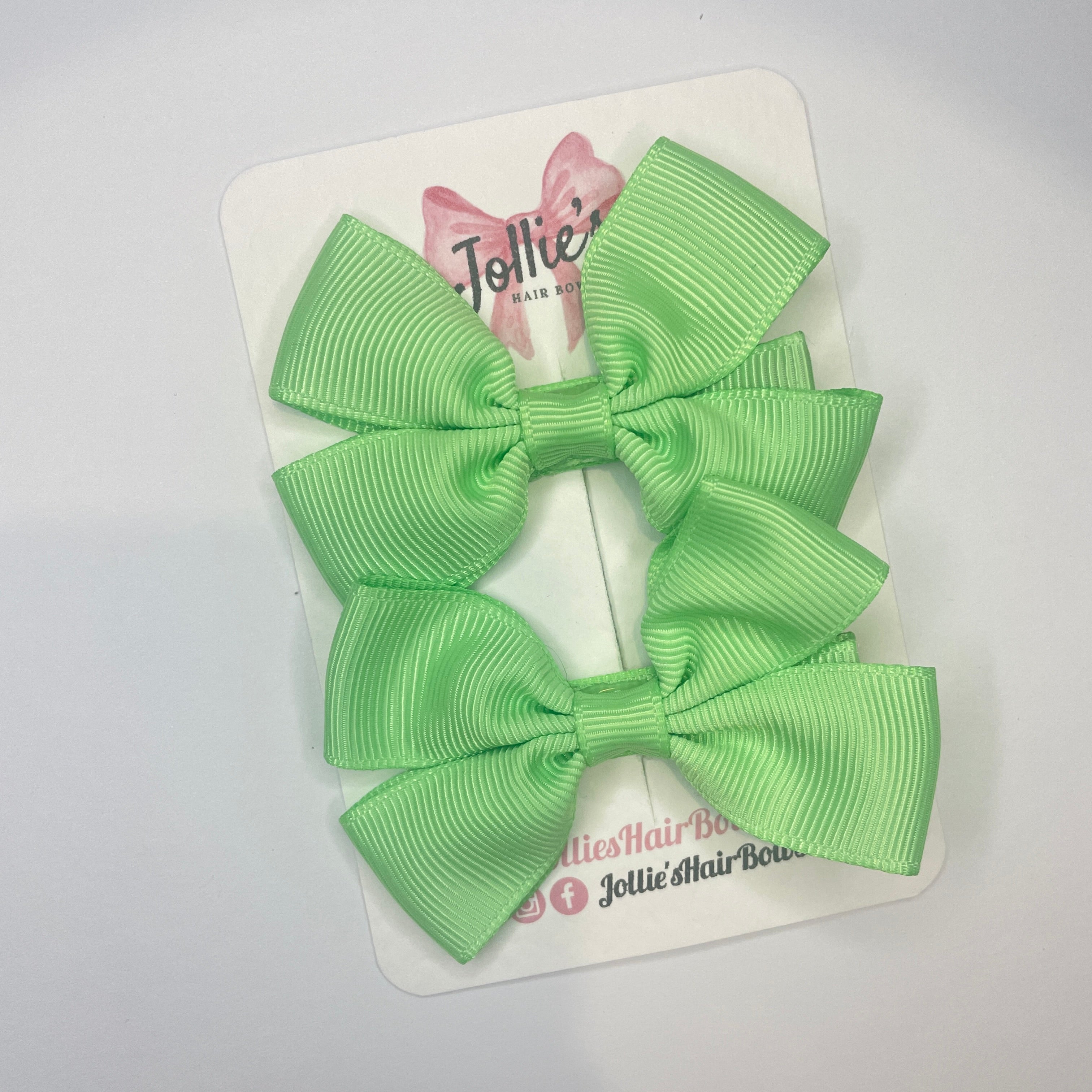 2.5" Mint Classic Hair Bows (Pair) β Grosgrain Ribbon with Lined Alligator Clips