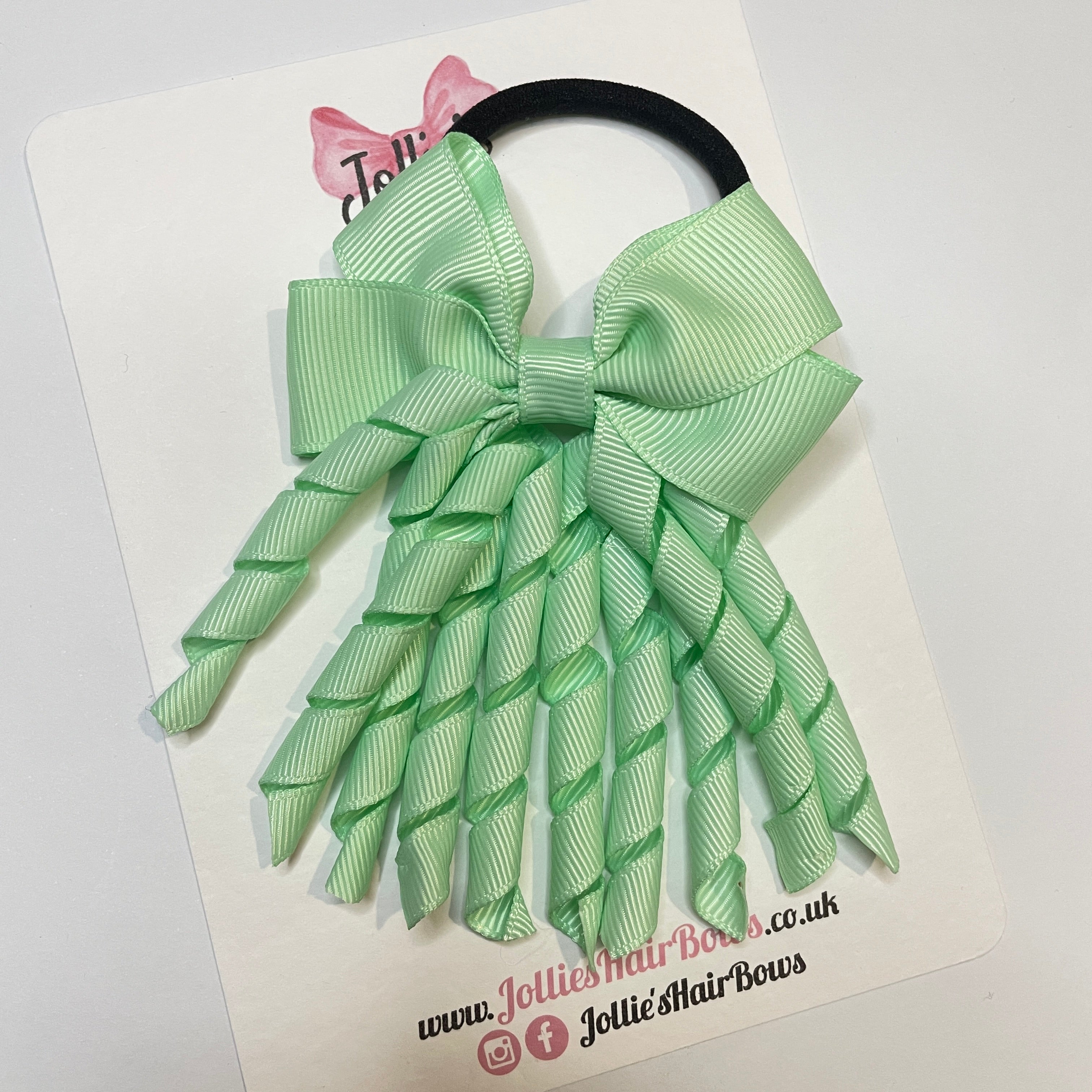 3" Pastel Green Corker Hair Bow – Grosgrain Ribbon with Thick Elastic Bobble