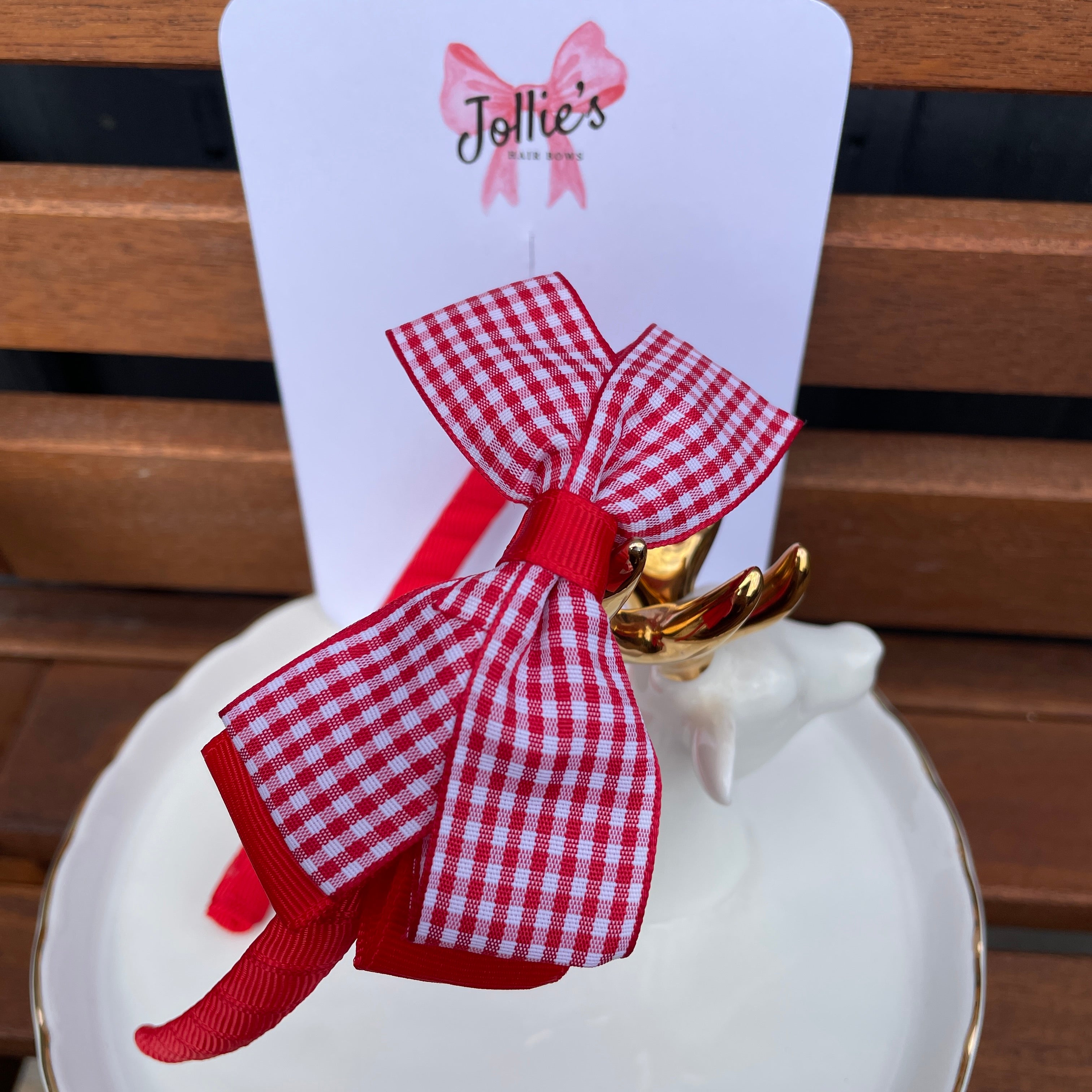 4" Flat Bow Headband – Red Gingham
