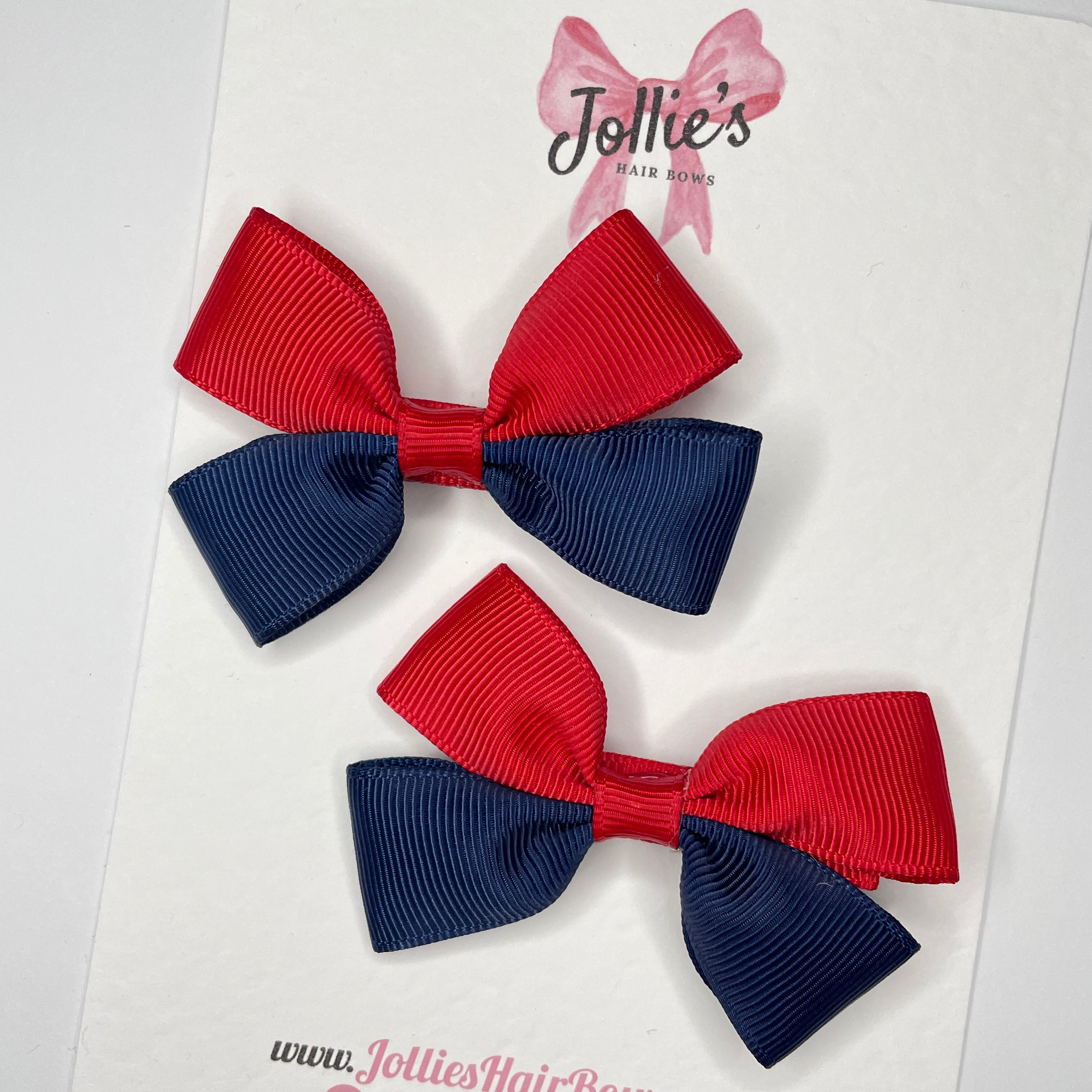 2.5" Red & Navy Hair Bows (Pair) – Grosgrain Ribbon with Alligator Clips