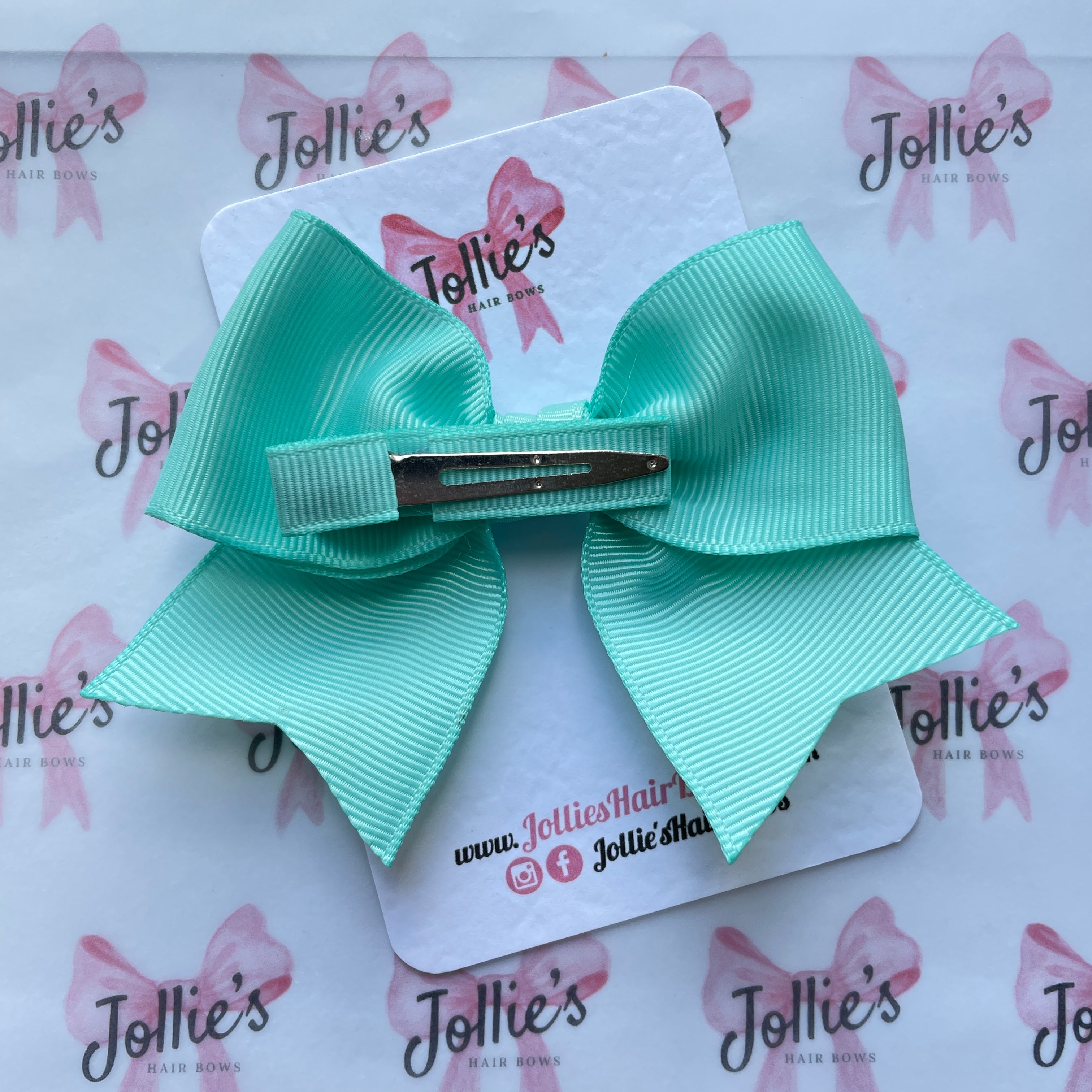 4inch Ribbon Bow with Clip - Aqua