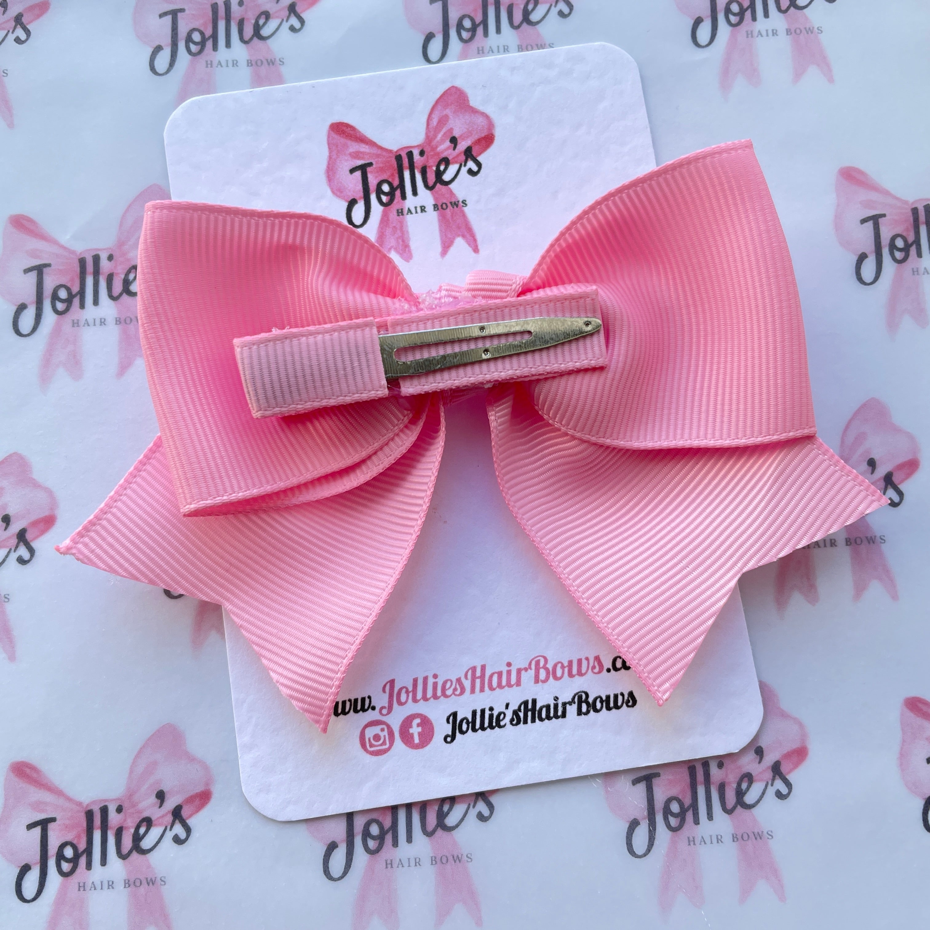 4inch Ribbon Bow with Clip - Pink