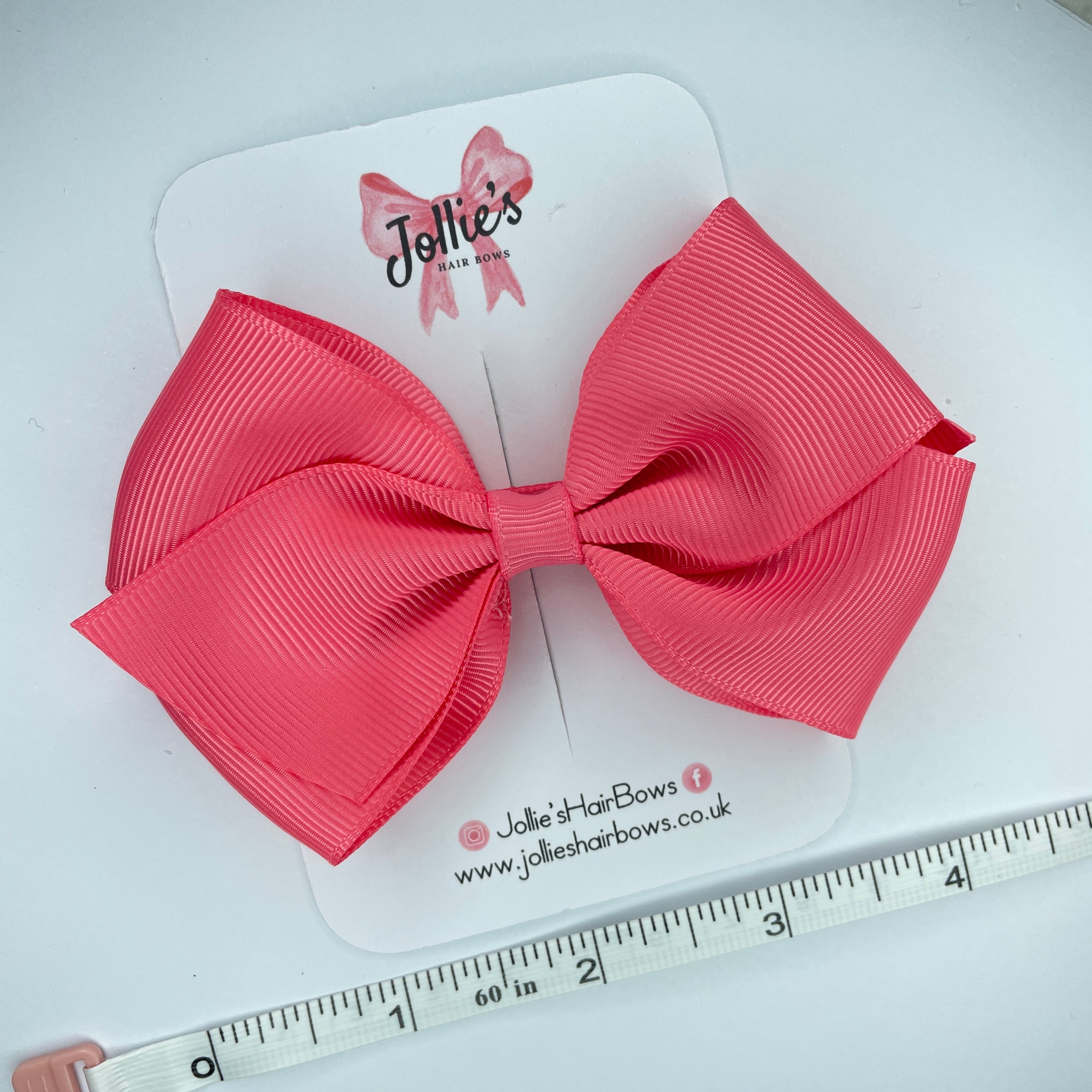 4inch Bow with Clip - Coral Rose