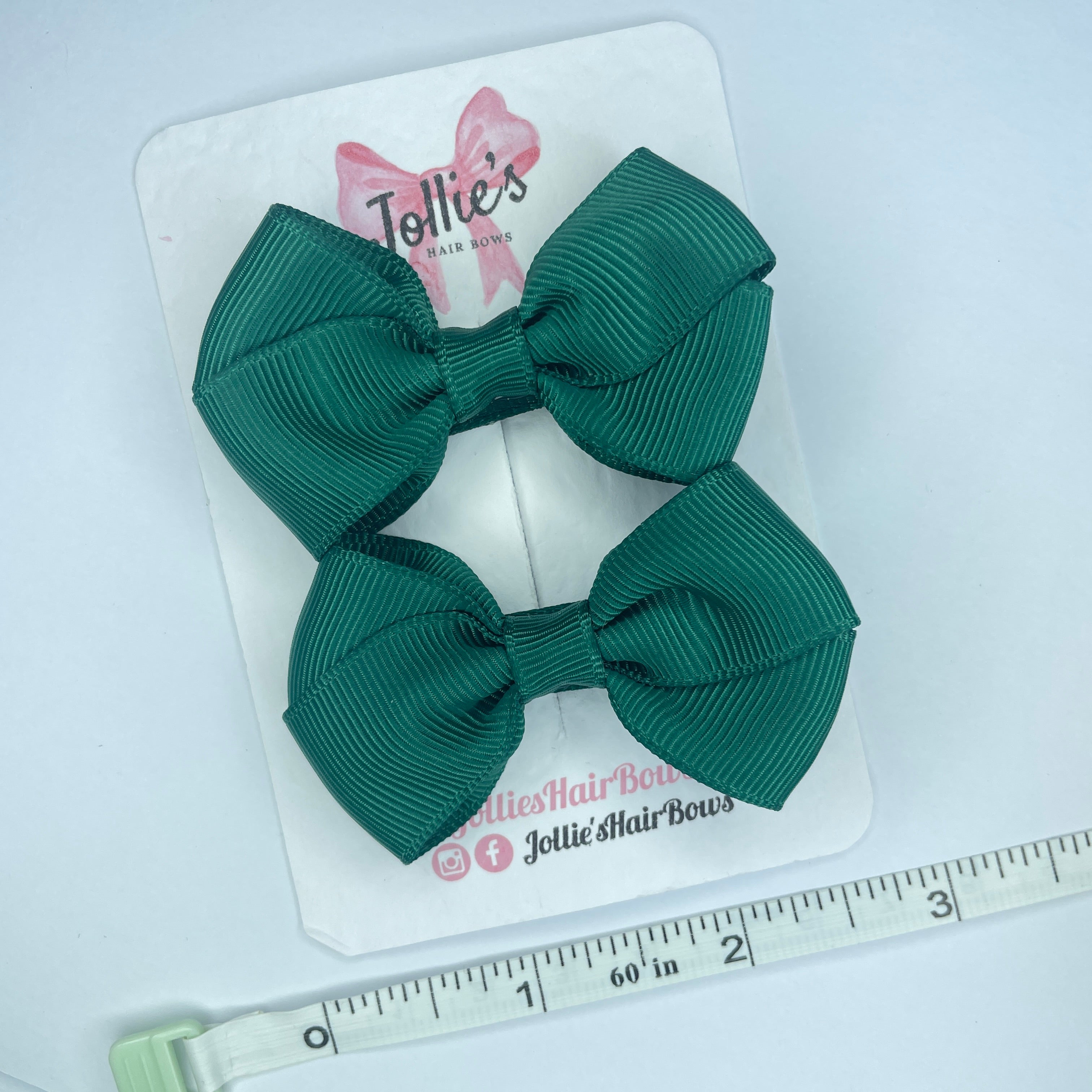 2.5inch Classy Bow with Clip (pair) - Hunter Green