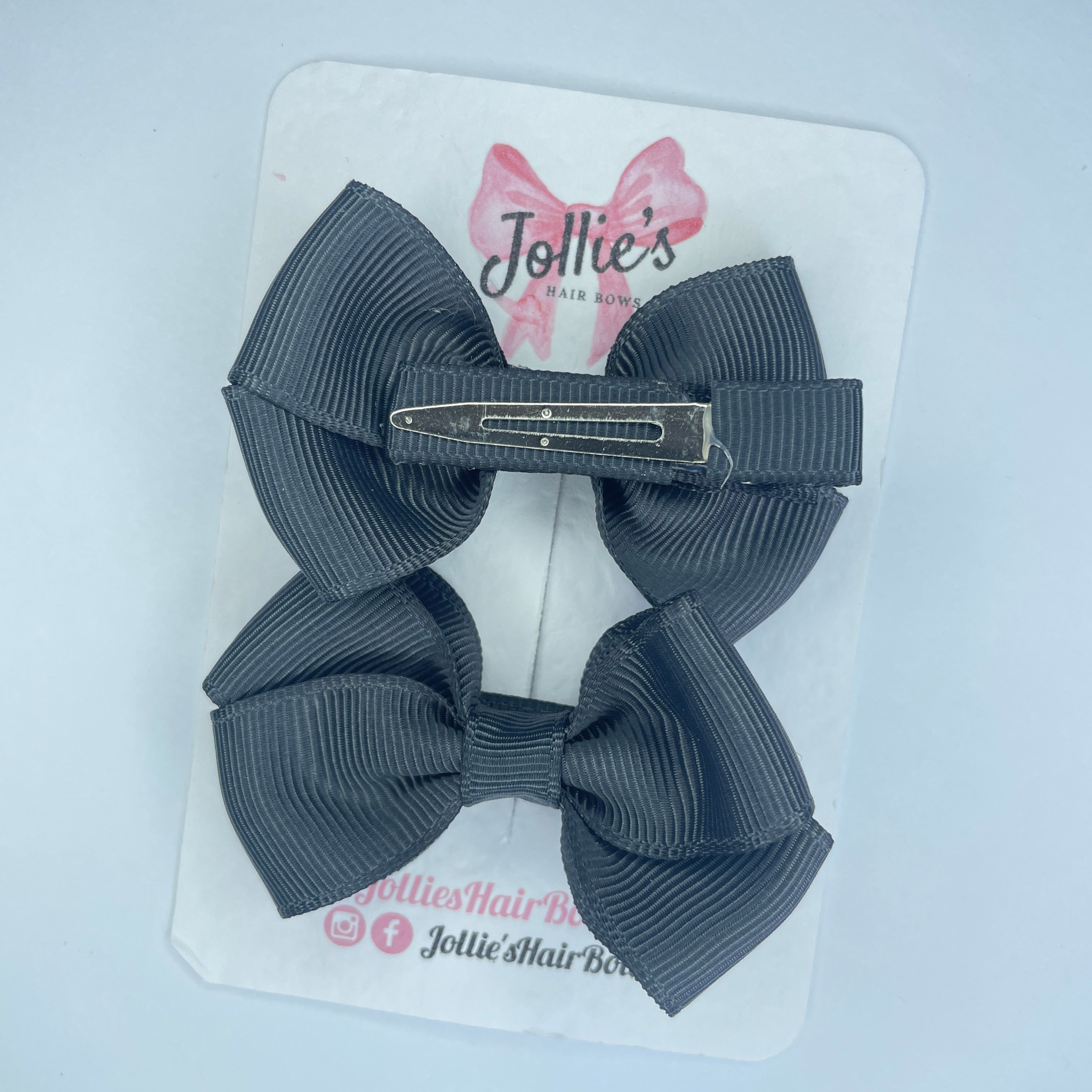 2.5inch Classy Bow with Clip (pair) - Charcoal