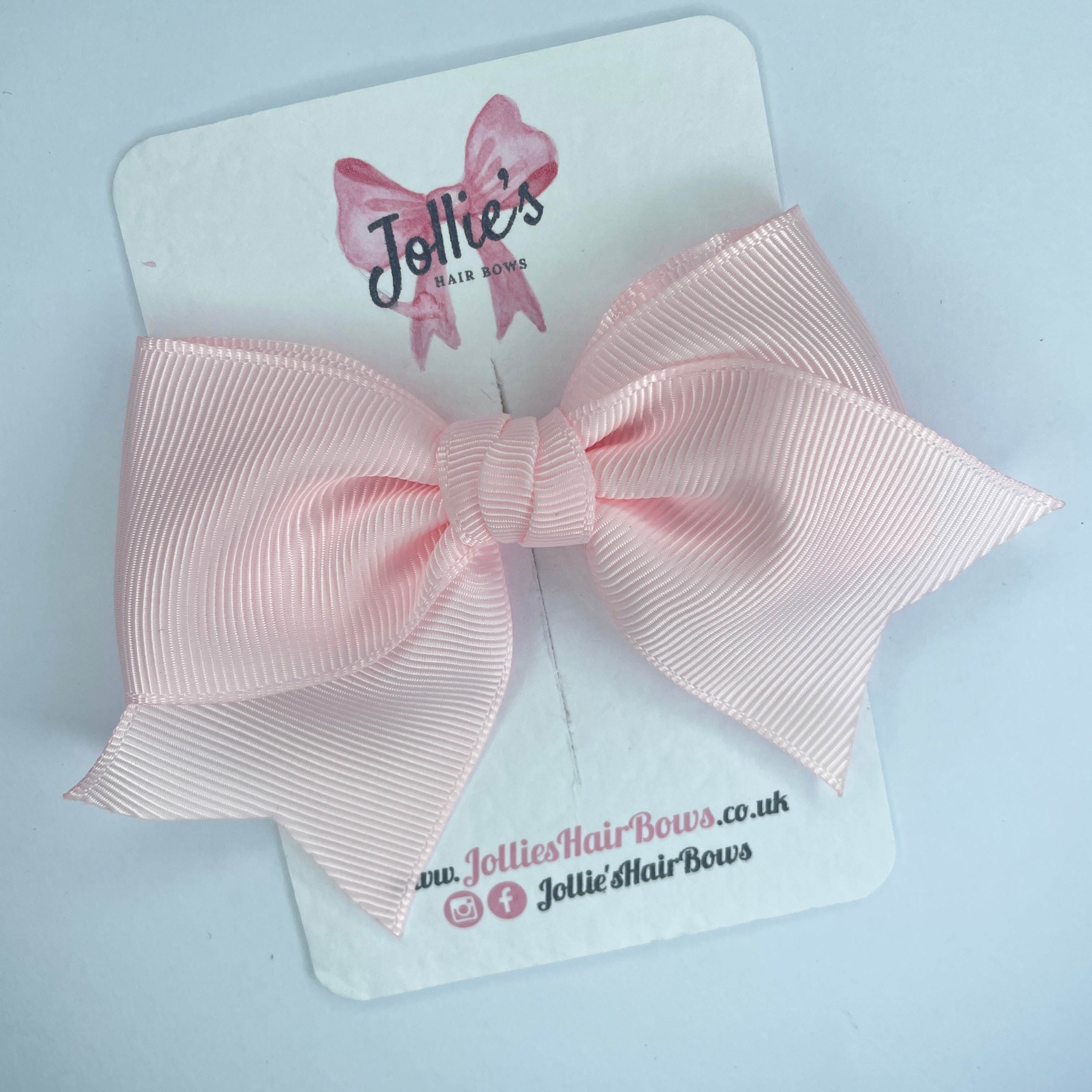 4inch Ribbon Bow with Clip - Powder Pink